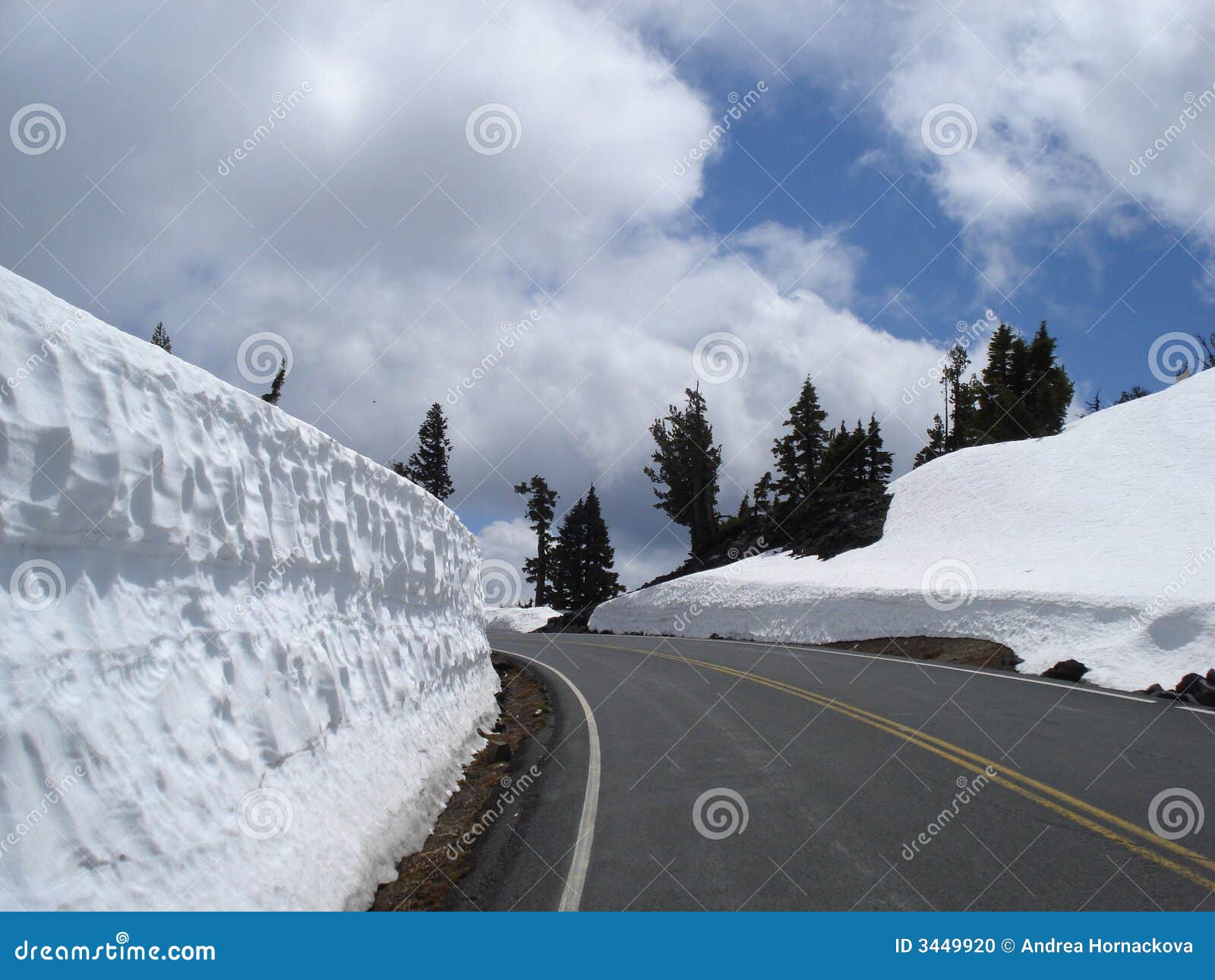 Road through Crater Lake NP Stock Photo Image of america, clouds 3449920