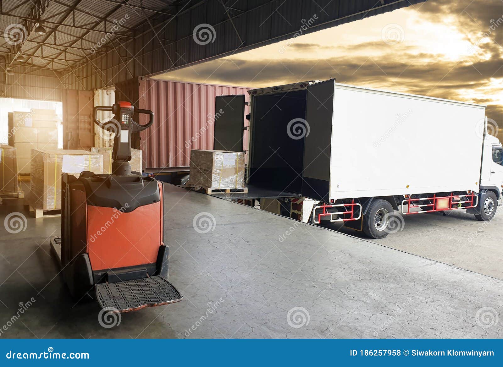 road freight truck transportation and shipment cargo warehouse.