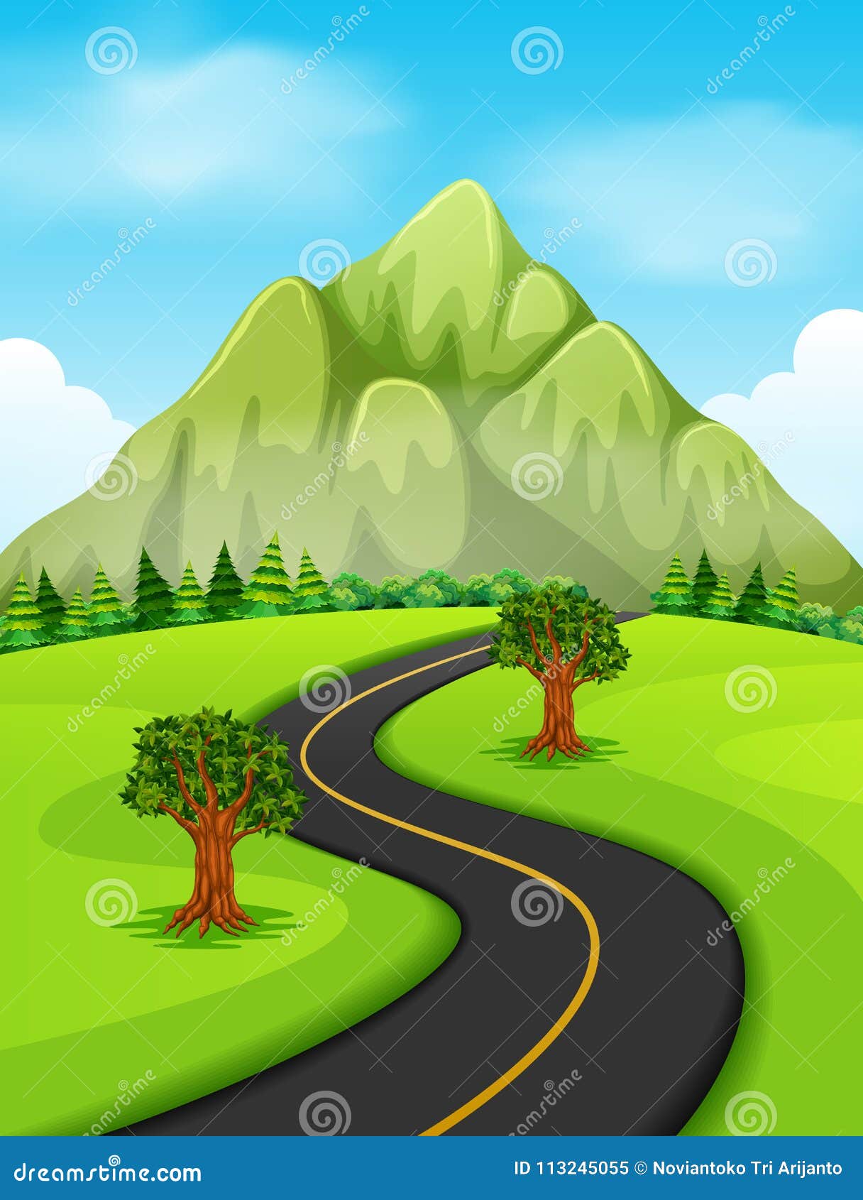 A Road Going To The Mountain Stock Vector - Illustration Of Beauty 