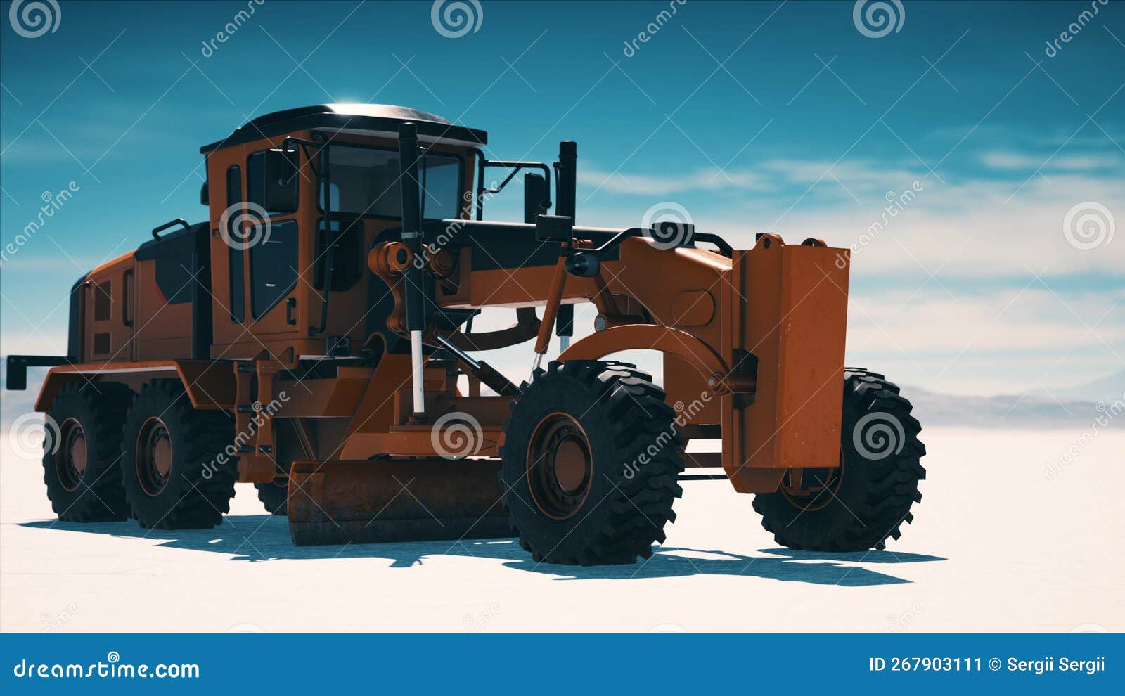 Road Grading Machine on the Salt Desert Road Stock Image Image of