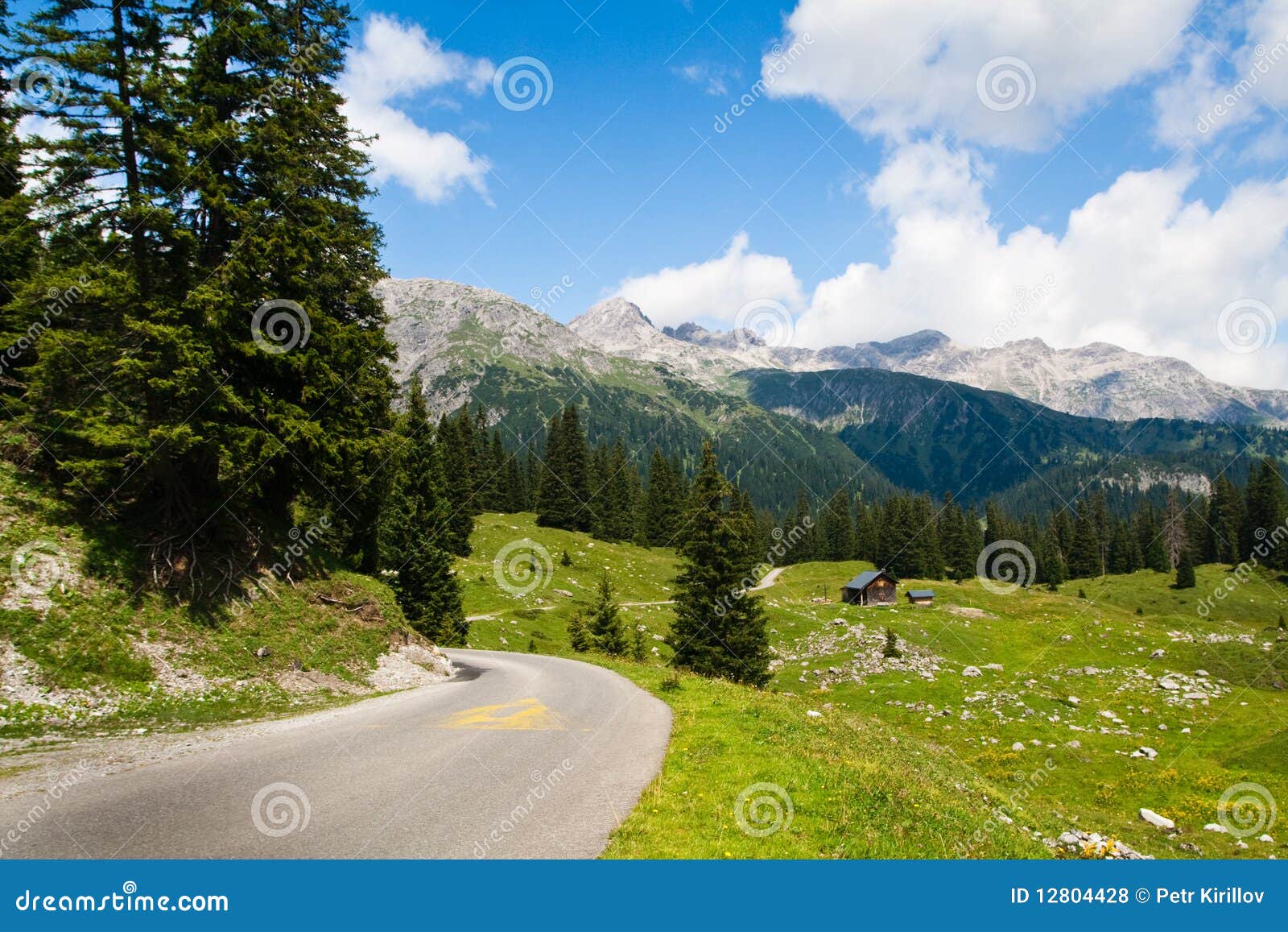 Road and green meadows stock photo. Image of nature, austria 12804428