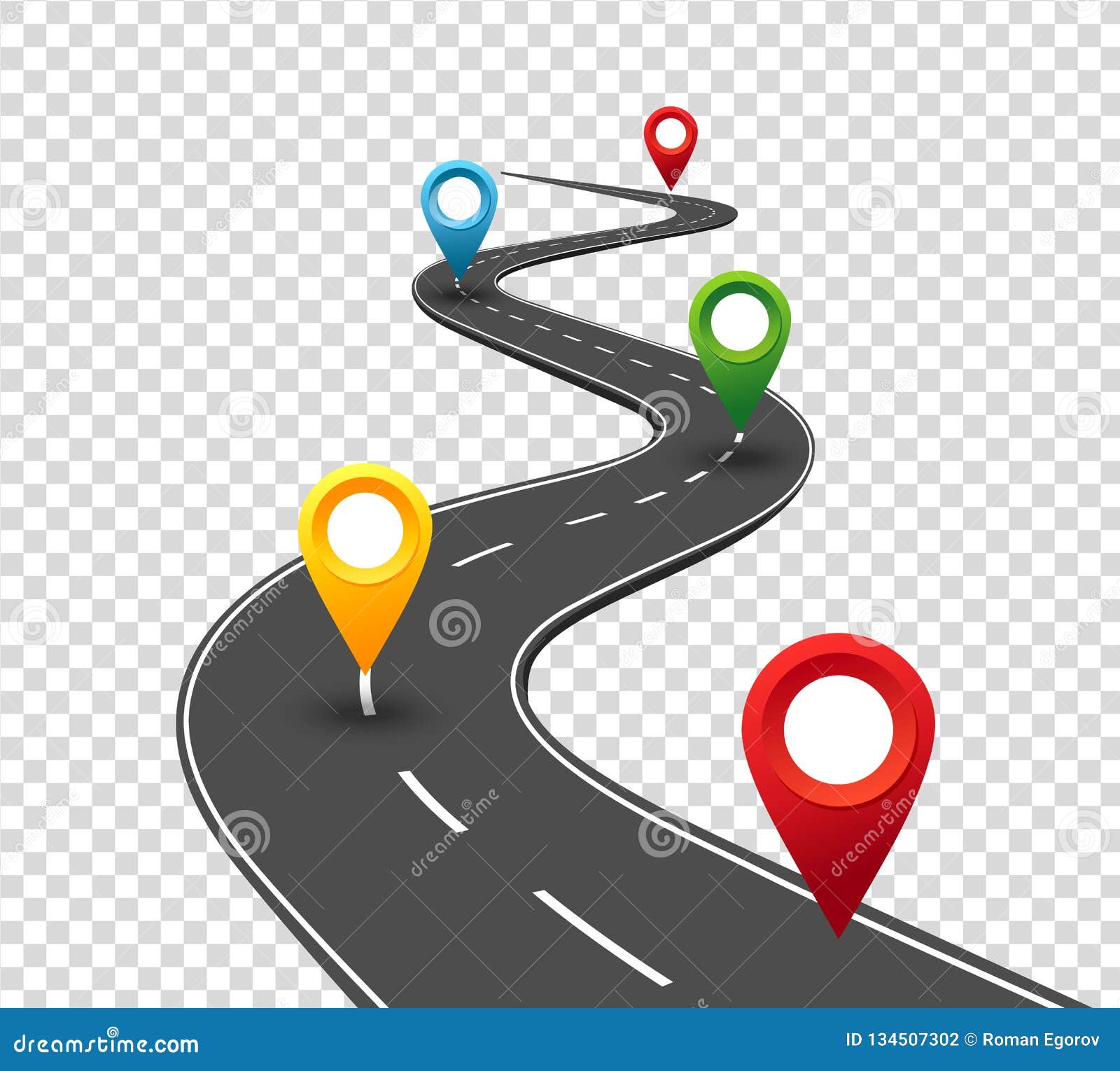 road infographics. winding road to success with pin pointers. business journey way. progress concept