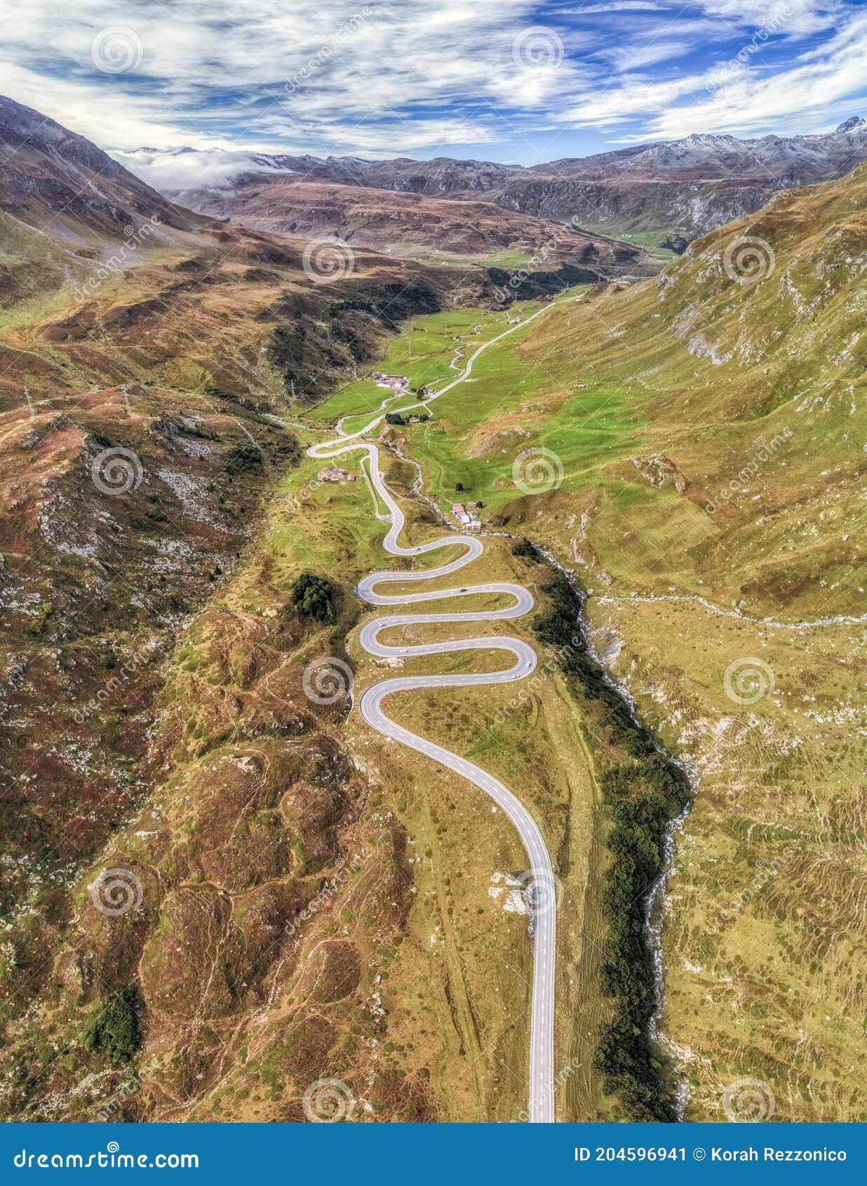 road of the julier pass with many curves in switzerland