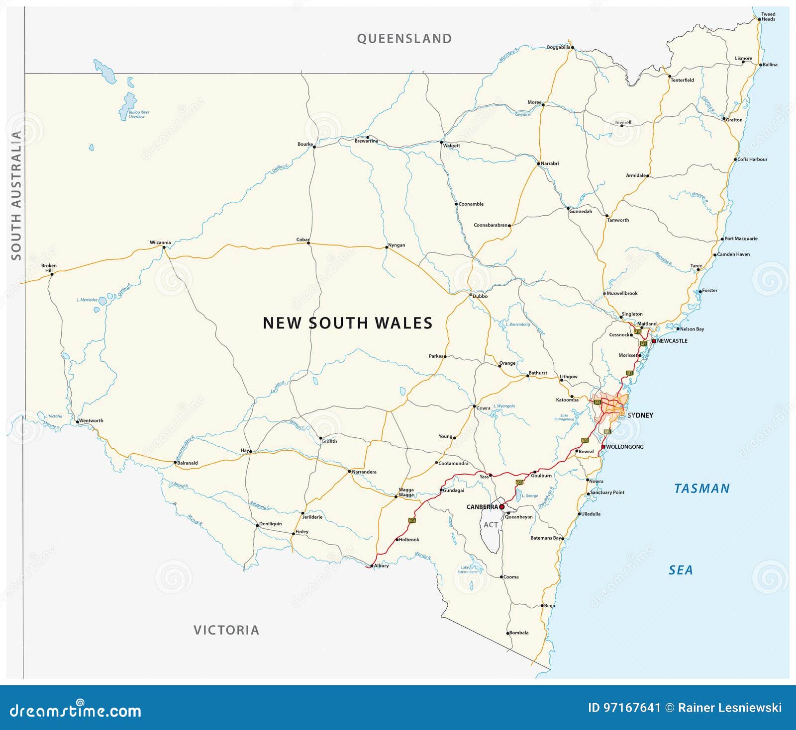 road map of the australian state new south wales map