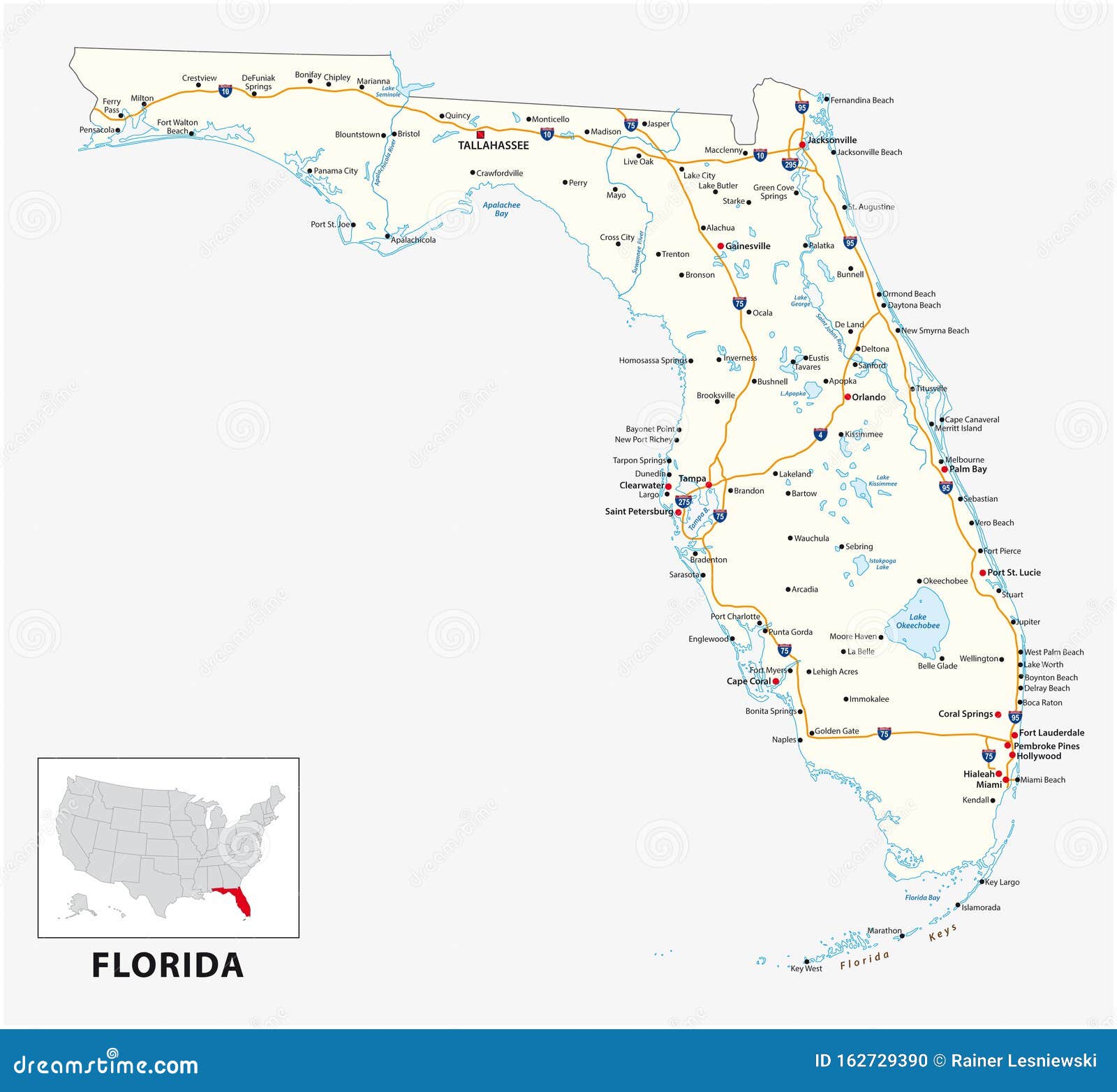 road map of the us american state of florida stock vector illustration of florida keys 162729390