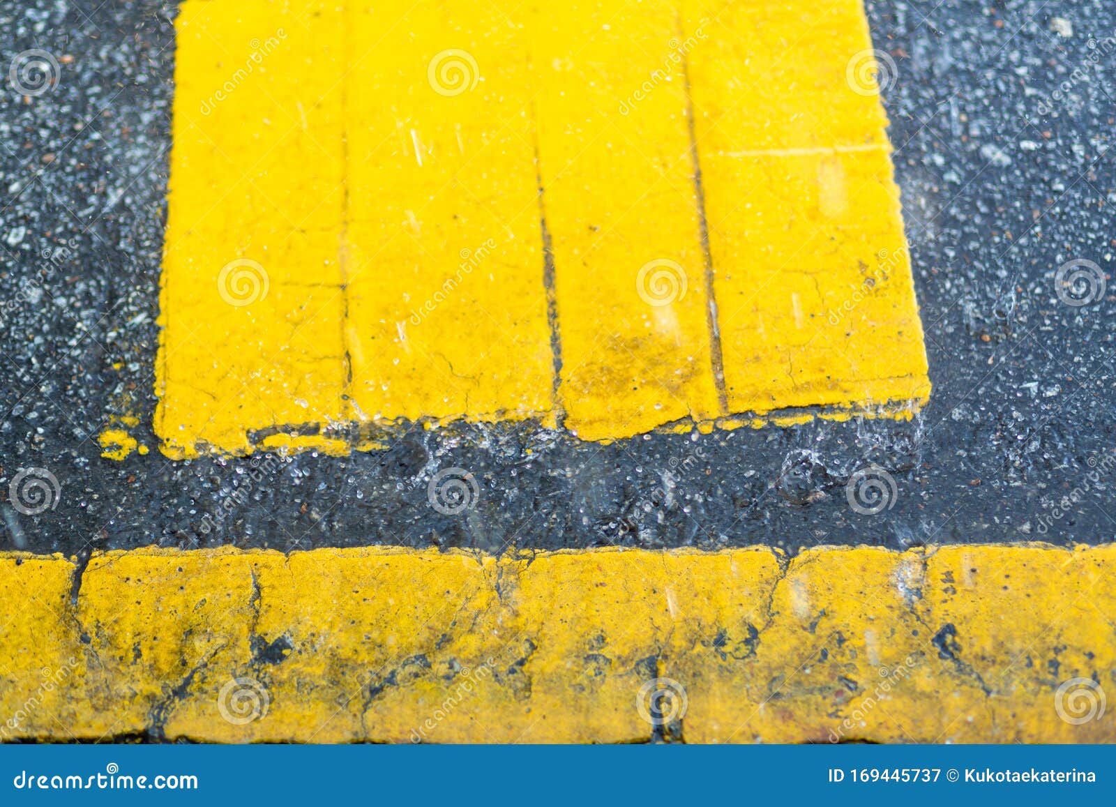 Road Markings in Yellow Paint on Black Asphalt Stock Image Image of
