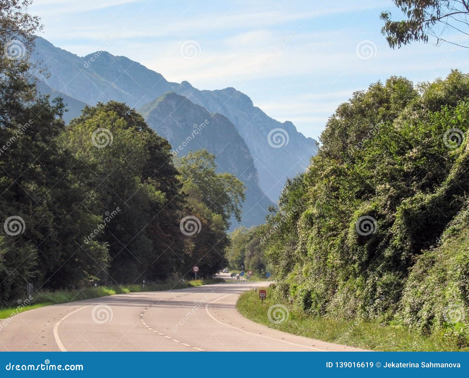 road in the mountains, cantabrian mountains in asturias, picos de europa mountain range