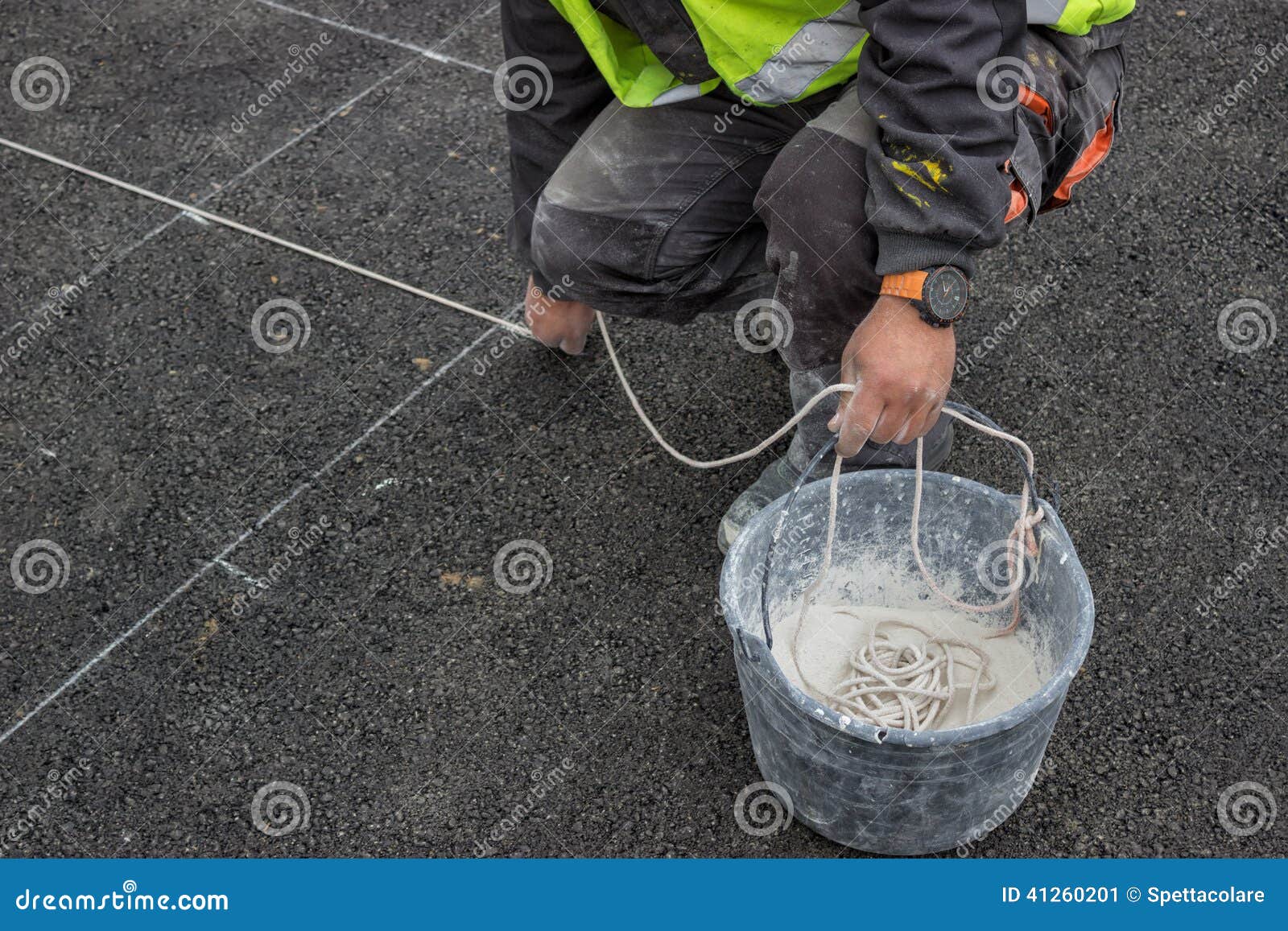 Road Paint Worker with Chalk Line Stock Image - Image of markings