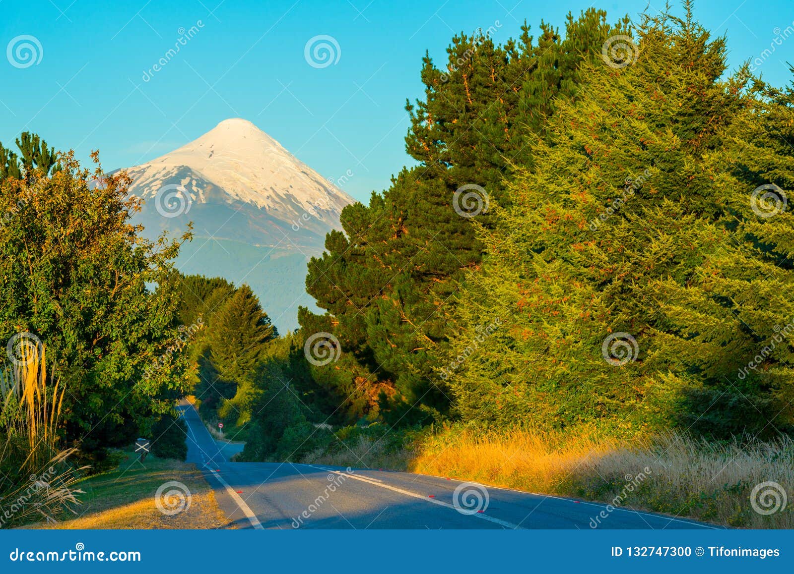 road between puerto varas and ensenada at the shores of lake llanquihue with the osorno volcano in the back