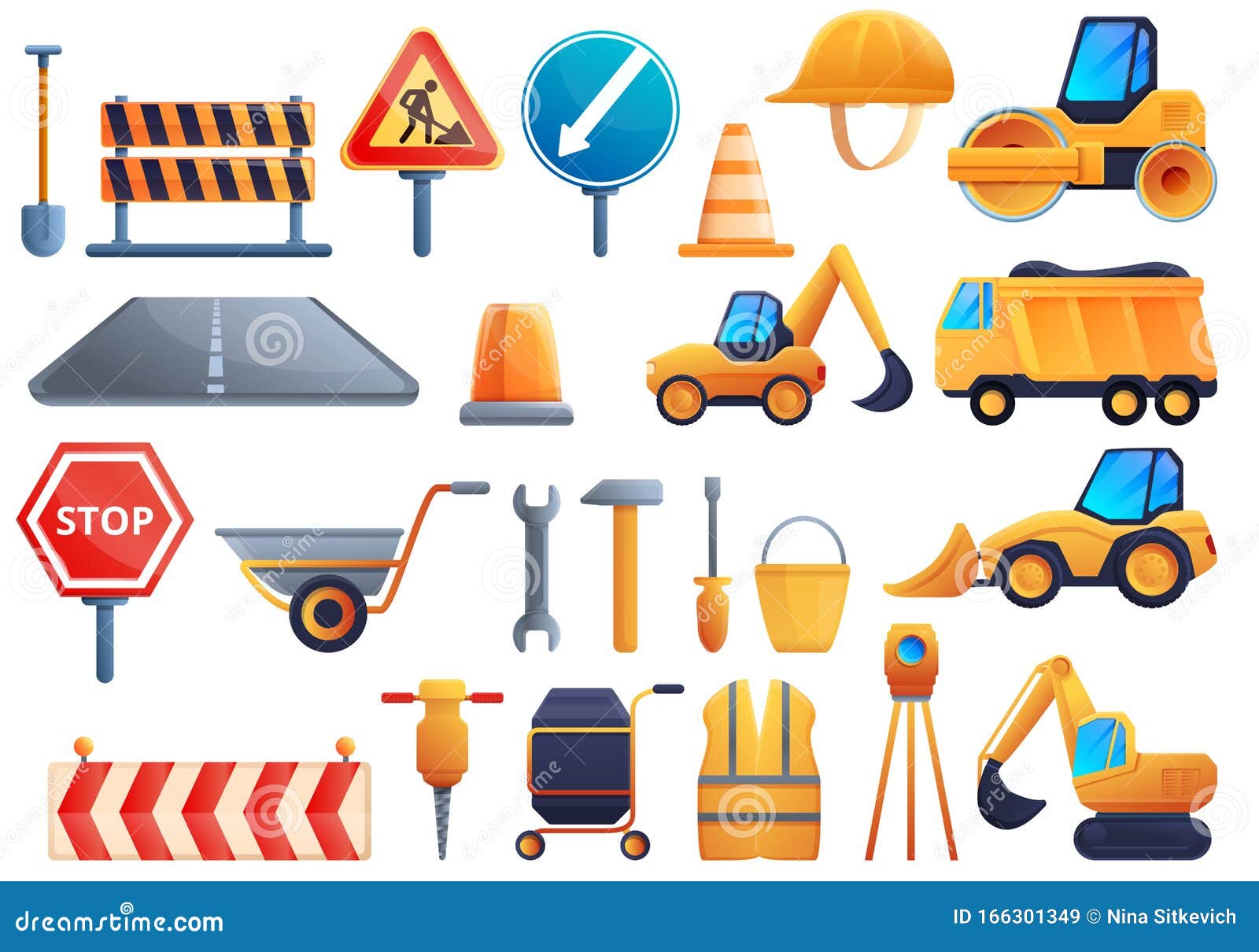 Road Repair Icons Set, Cartoon Style Stock Vector - Illustration of ...