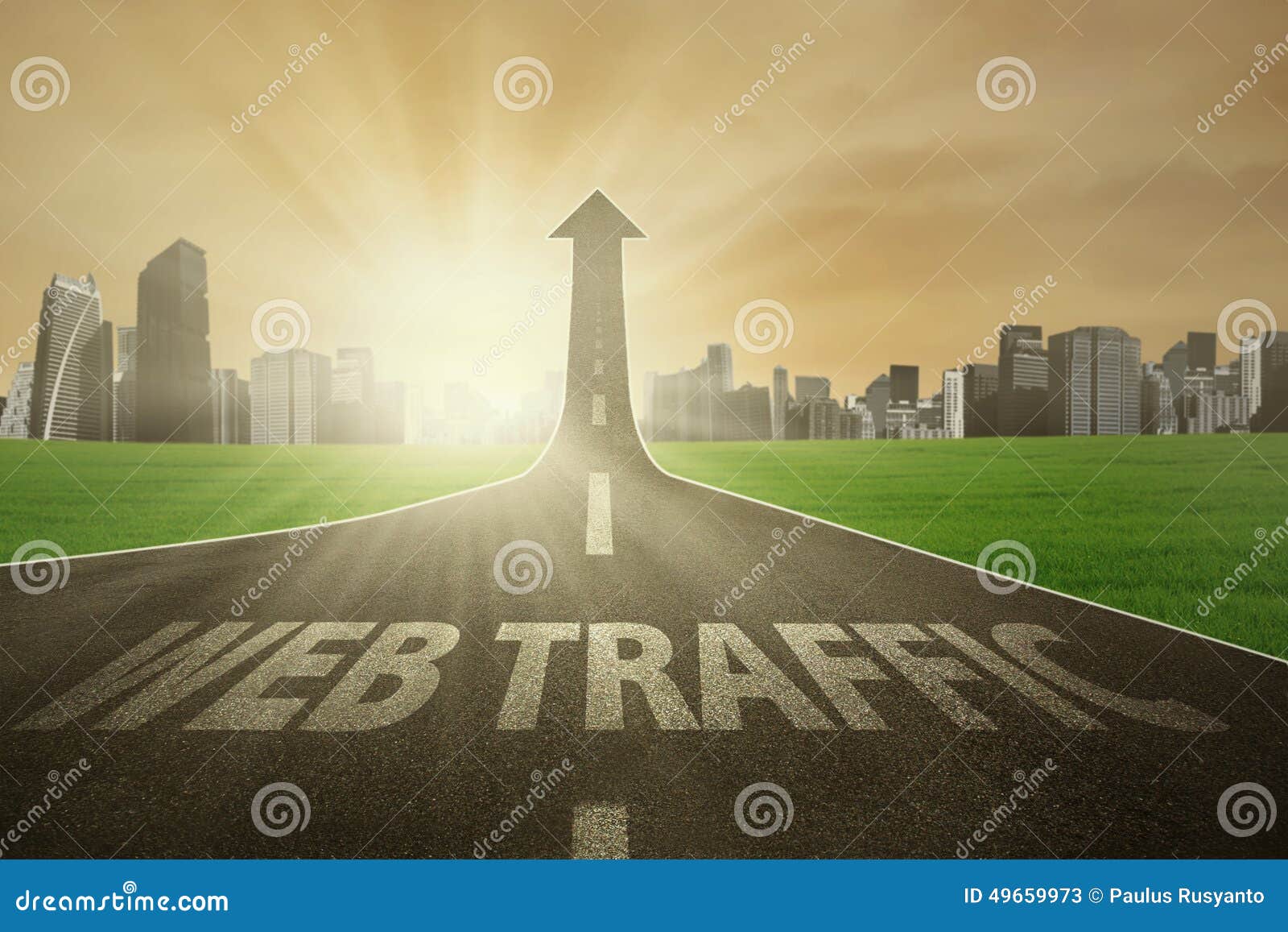 road rises upward with web traffic text