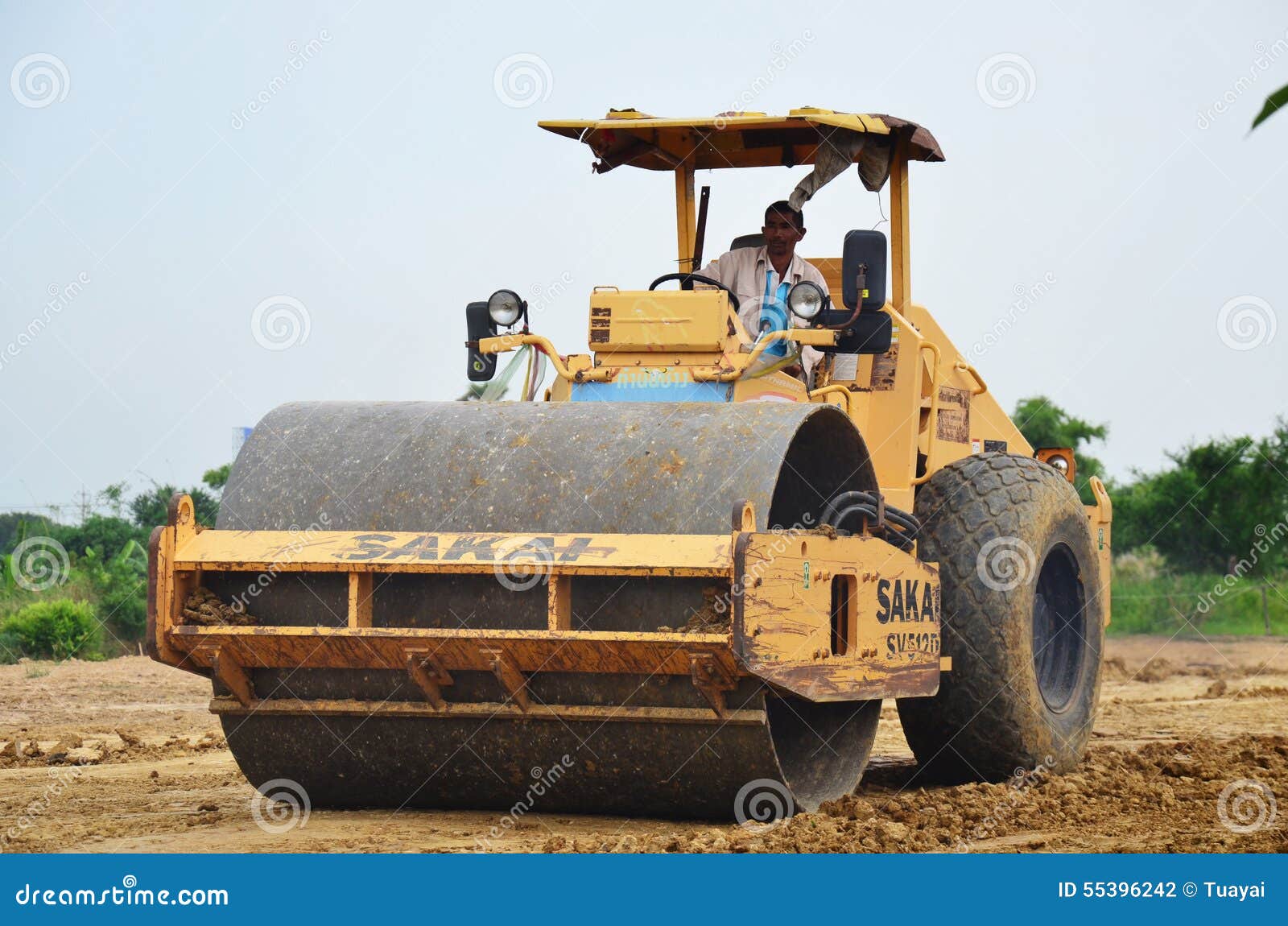Road Roller Steamroller or Vibratory Roller on Construction Site