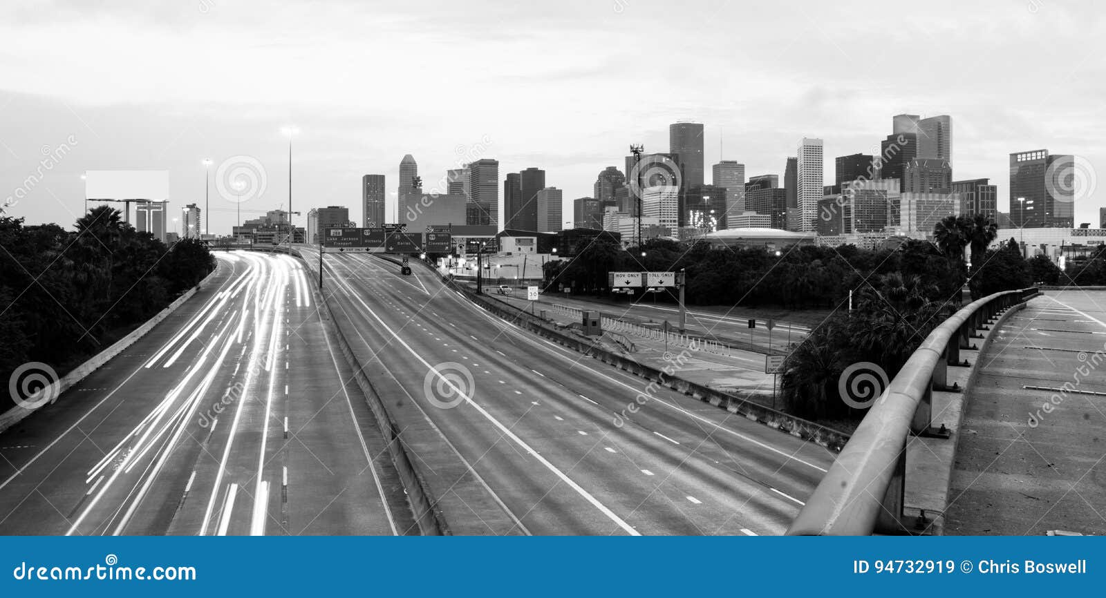 road seem to converge downtown city skyline houston texas