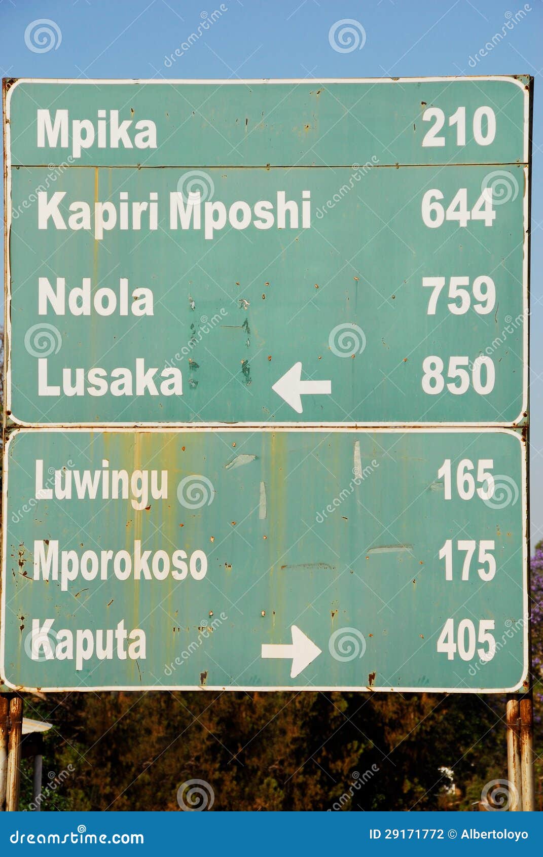 road sign, direction to different places, zambia