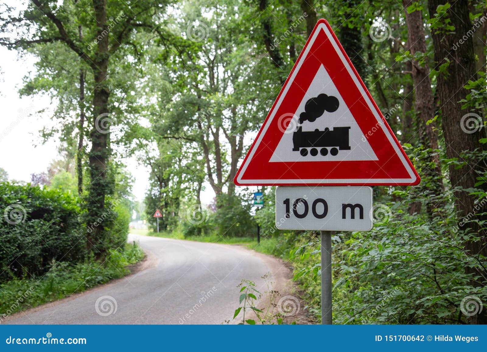 Road Sign Level Crossing Without Barrier Or Gates Ahead Stock Photo Image Of Rail Route