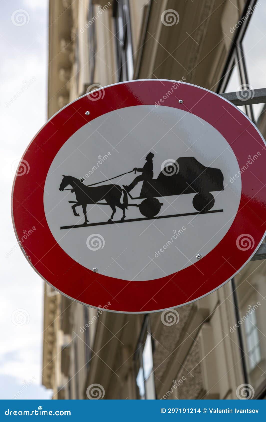 Road Sign "Prohibition of Movement for Horsedriven Carts Stock Photo