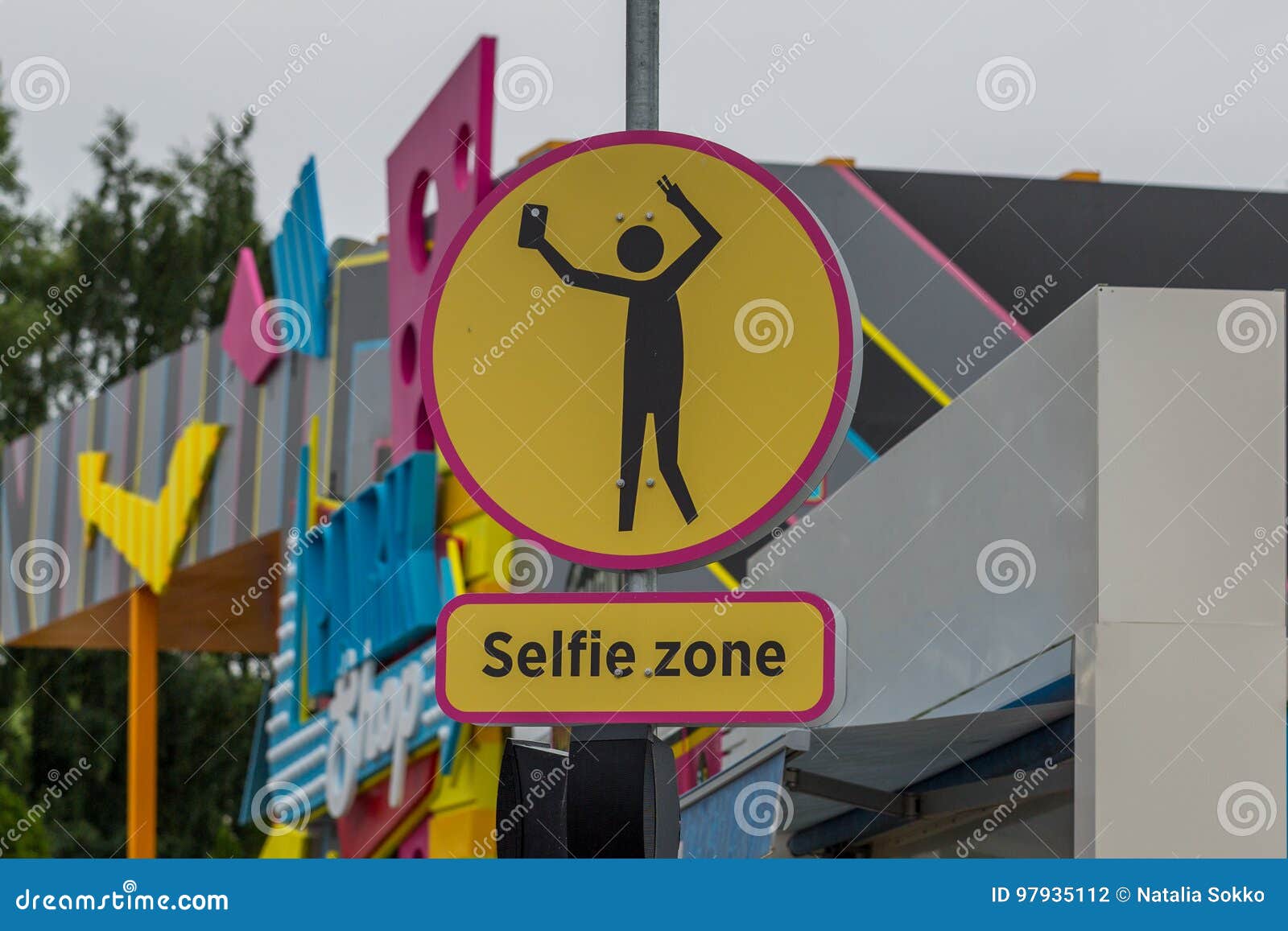 Road sign selfie zone stock photo. Image of selfie 97935112