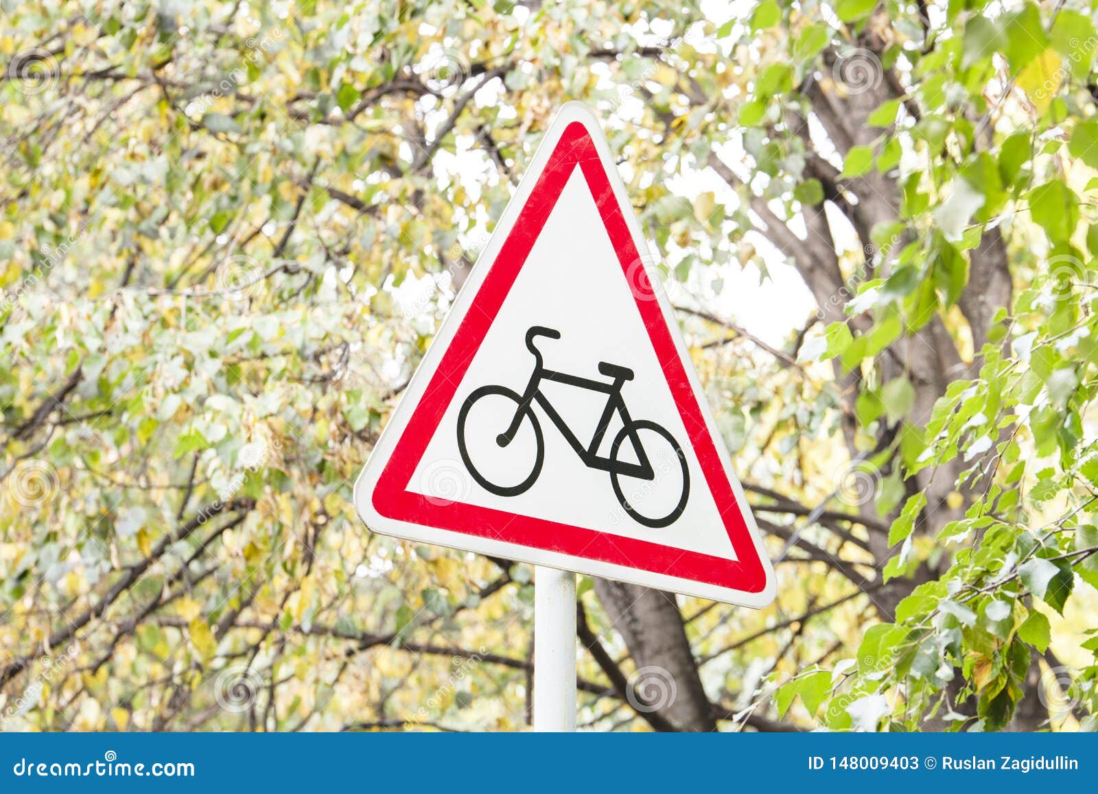 road sign which shows the bike. the sign stands