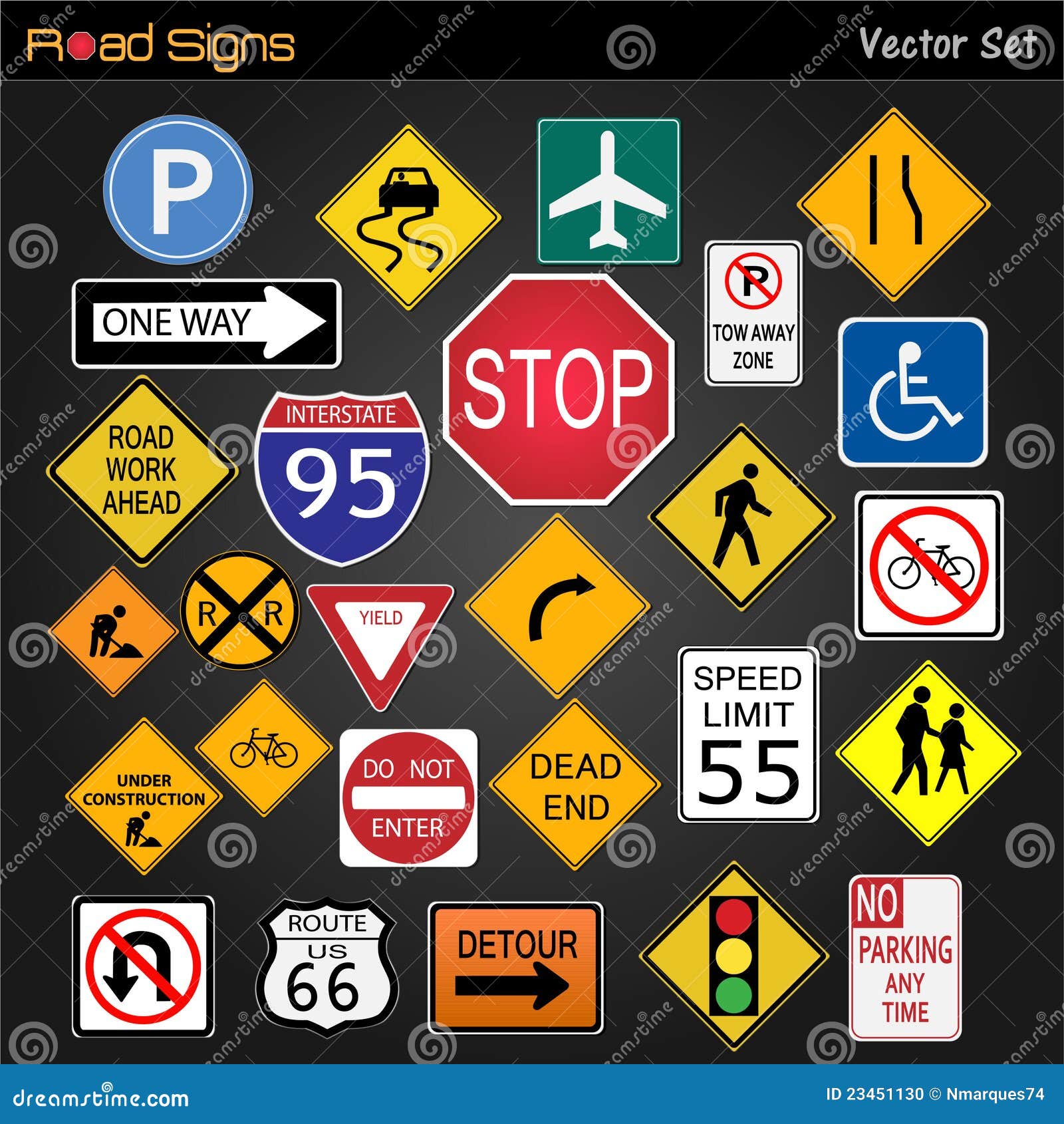 Image Of Various Road Signs Cartoon Vector | CartoonDealer.com #15438255