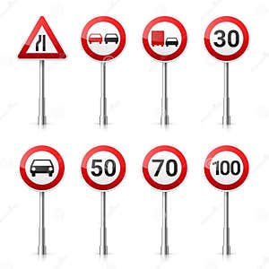 Road Signs Collection On White Background Road Traffic Control Lane Road Signs Collection On White Background Road Traffic Control Lane