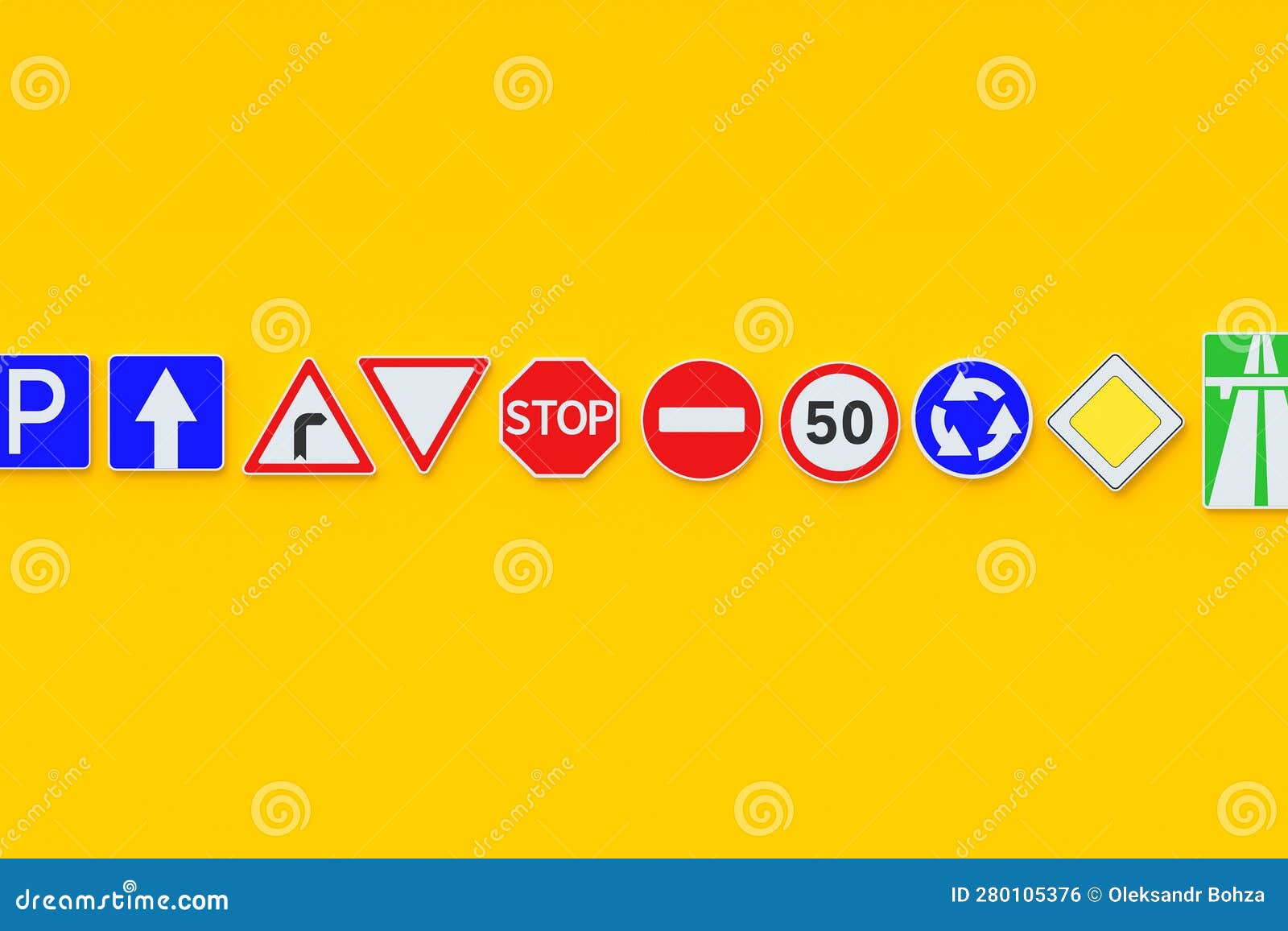Road Signs on Orange Background. Traffic Laws. Driving School ...