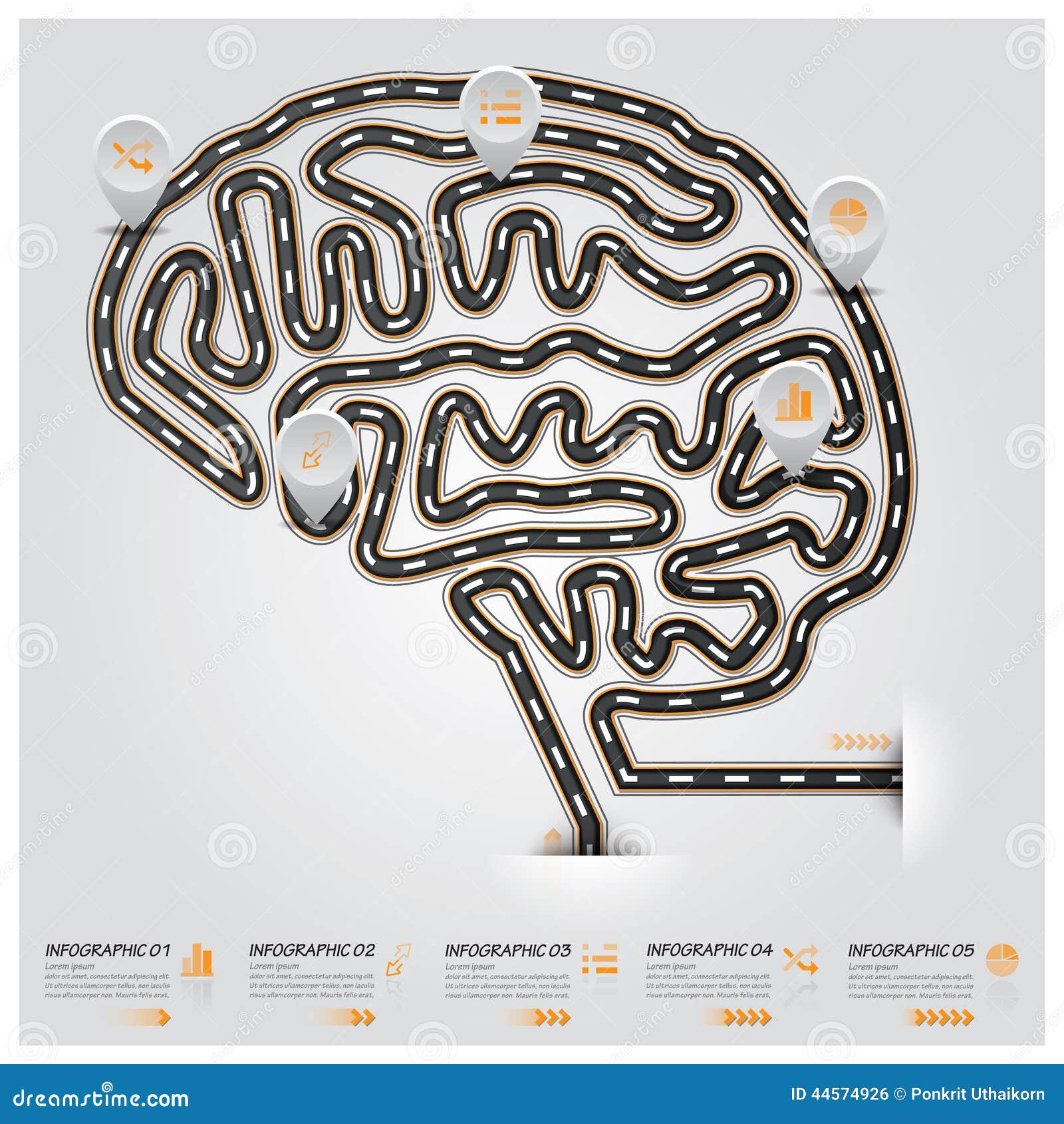 Road And Street Brain Shape Traffic Sign Business Infographic Design Template