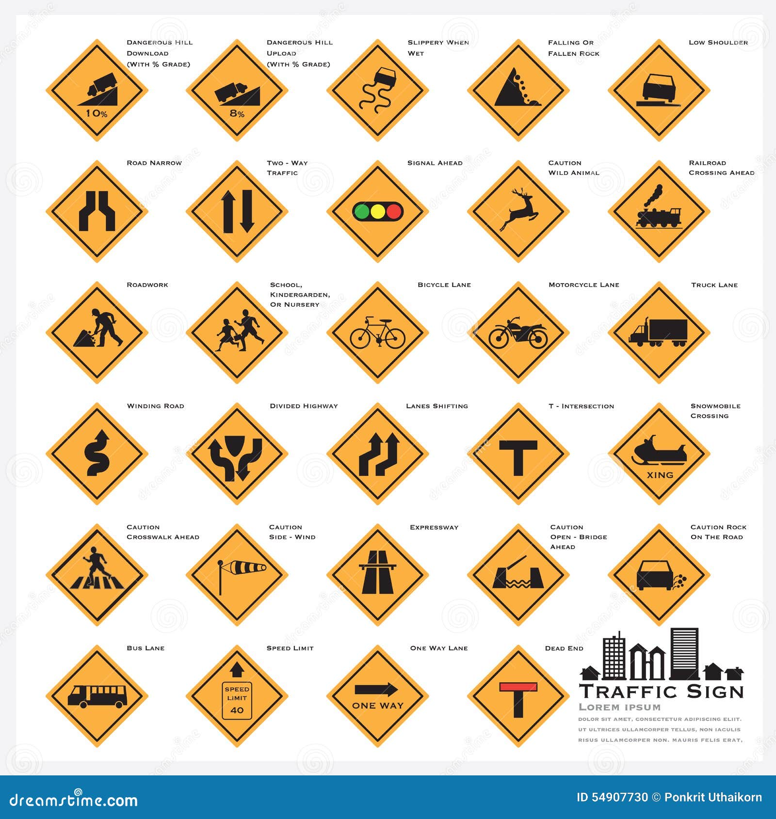 Road and Street Warning Traffic Sign Icons Set Stock Vector ...