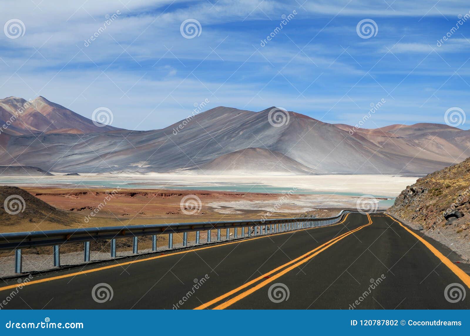 the road to salar de talar, beautiful highland salt flats and salt lakes in chile