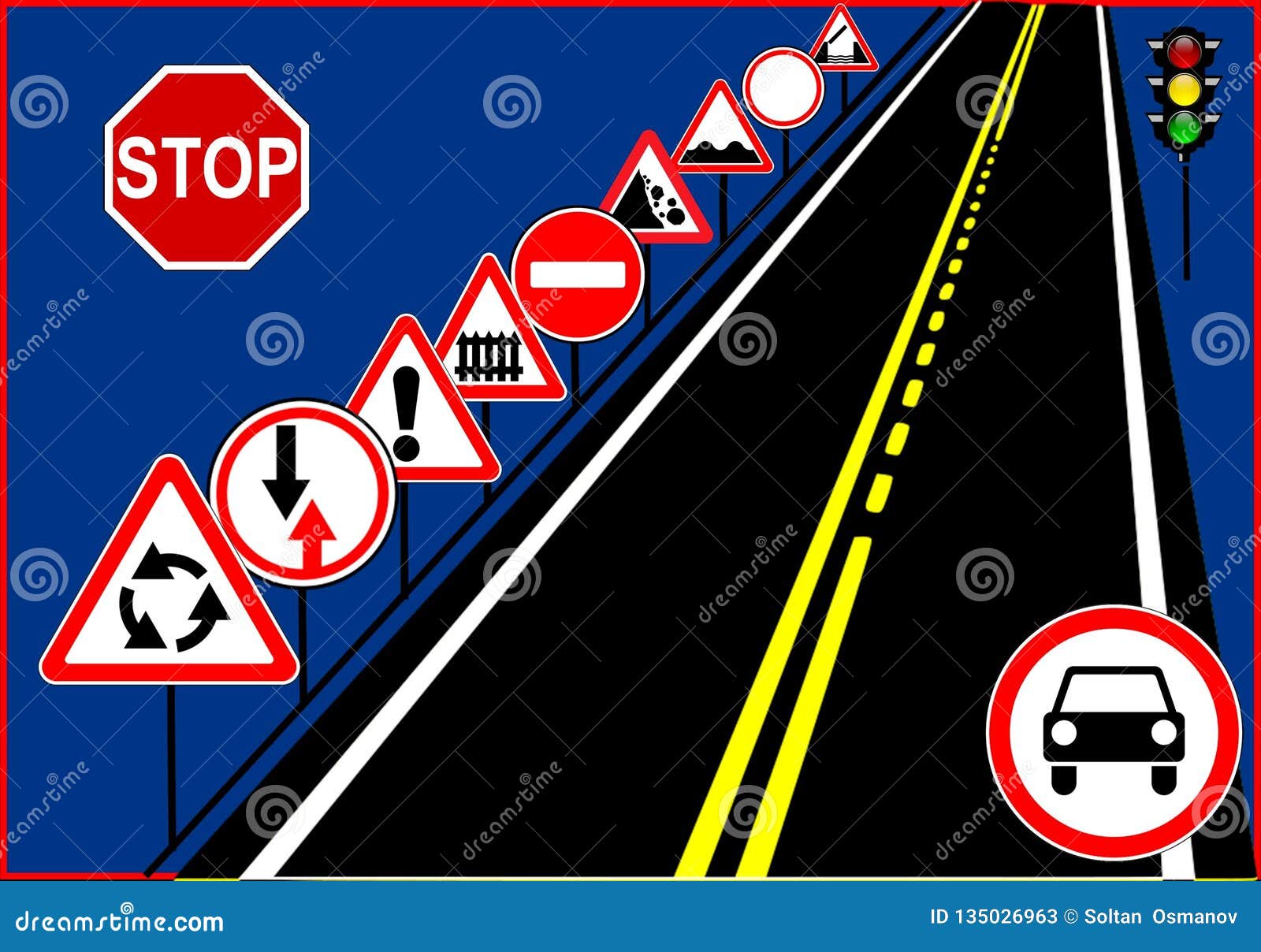 Road Traffic Signs. Illustration, Background Stock Illustration
