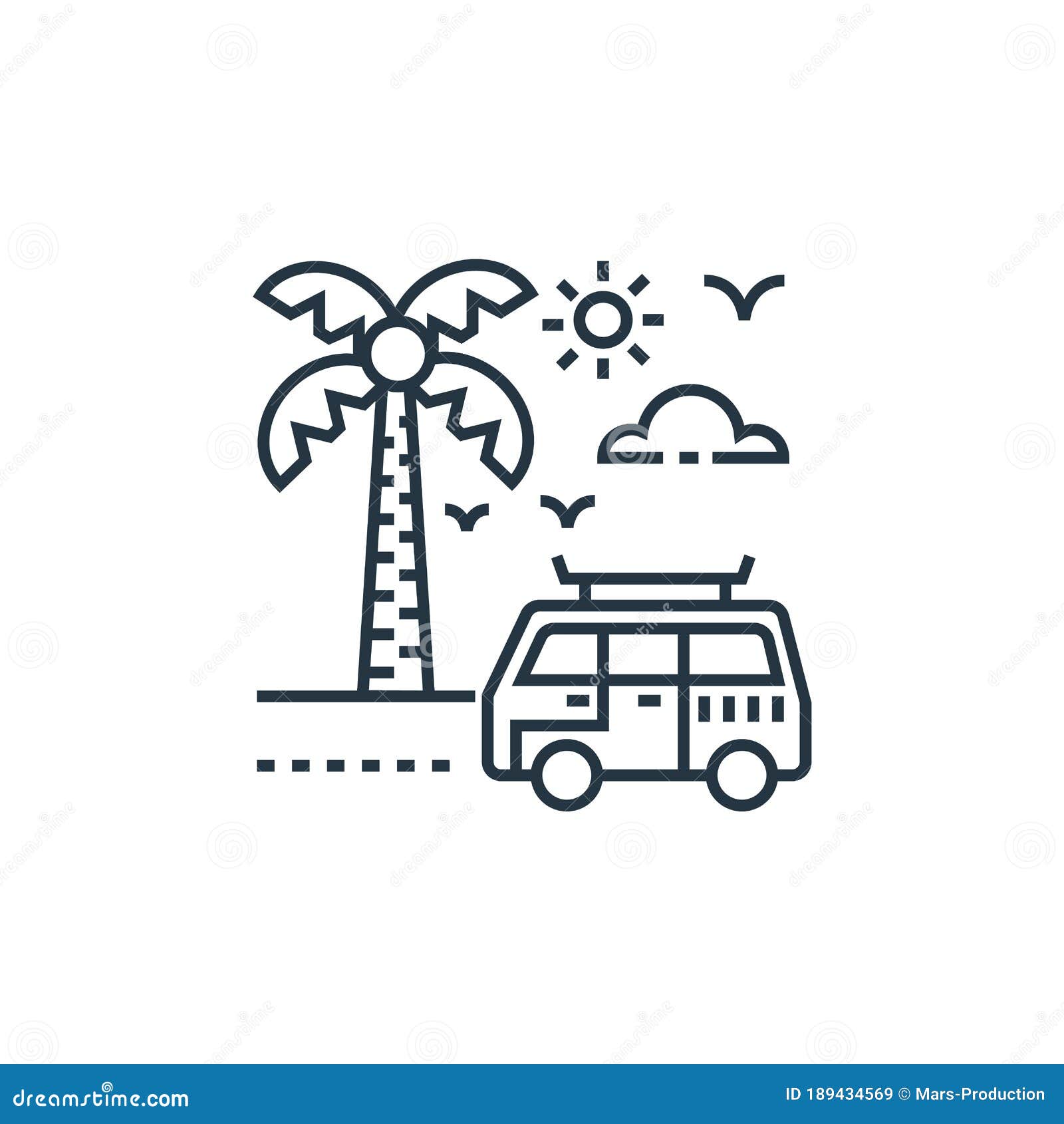 Road Trip Vector Icon Isolated on White Background. Outline, Thin Line