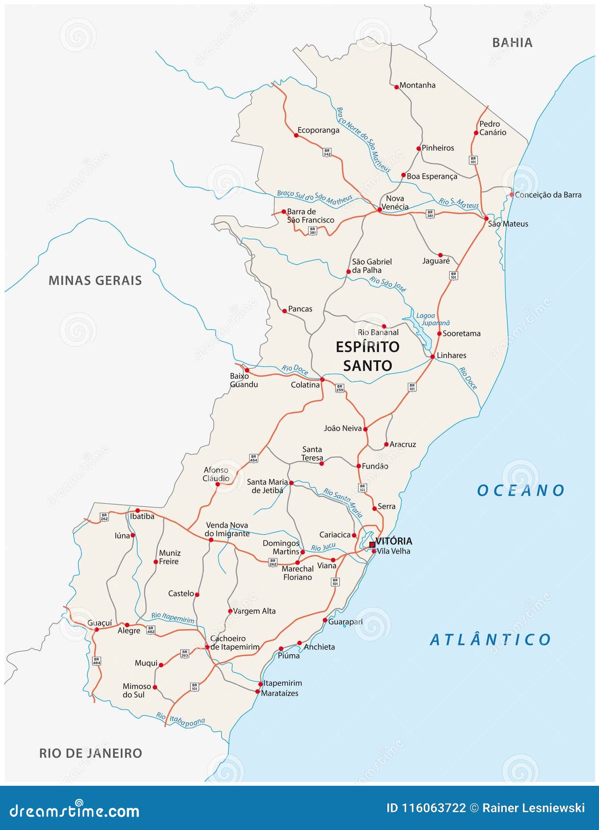 road  map of the brazilian state espirito santo