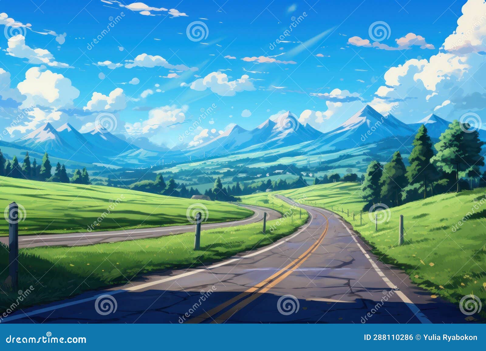 Road View Anime Visual Novel Game. Generate Ai Stock Illustration