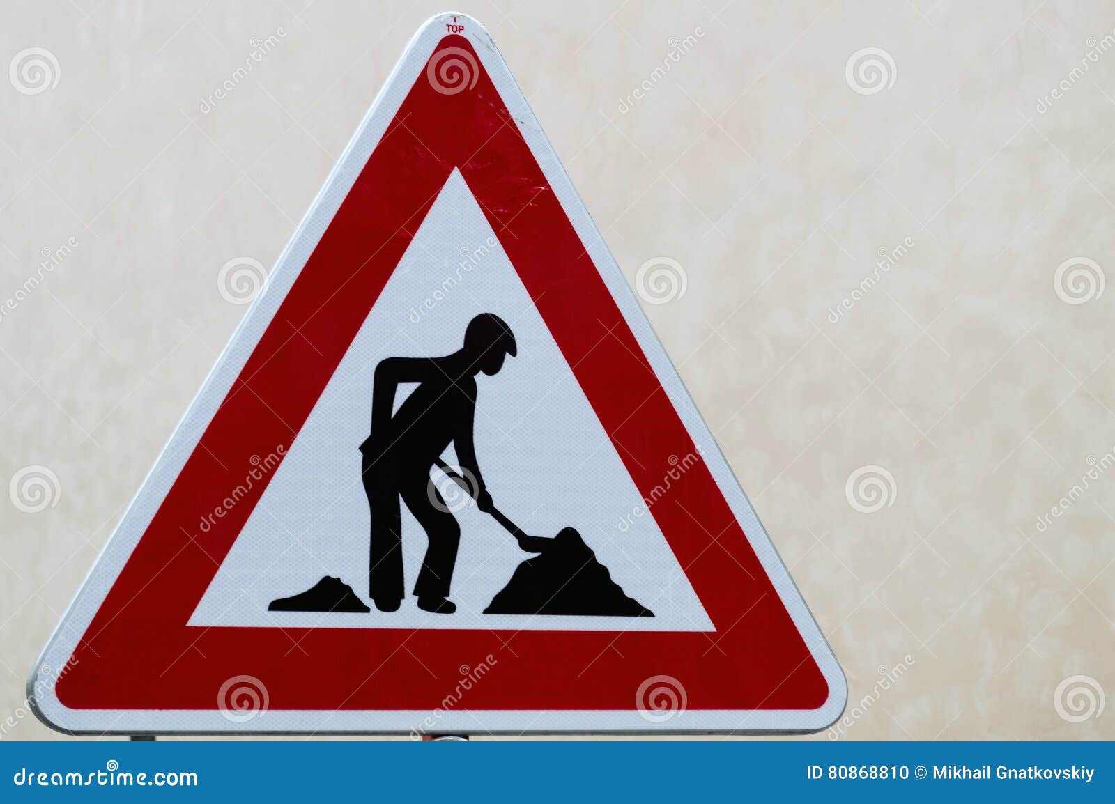 road works sign for construction works in street