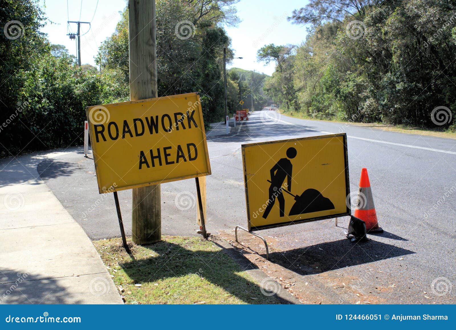 Roadwork Ahead Sign Board In Australia Royalty Free Stock Photography roadwork-ahead-sign-board-in-australia-royalty-free-stock-photography