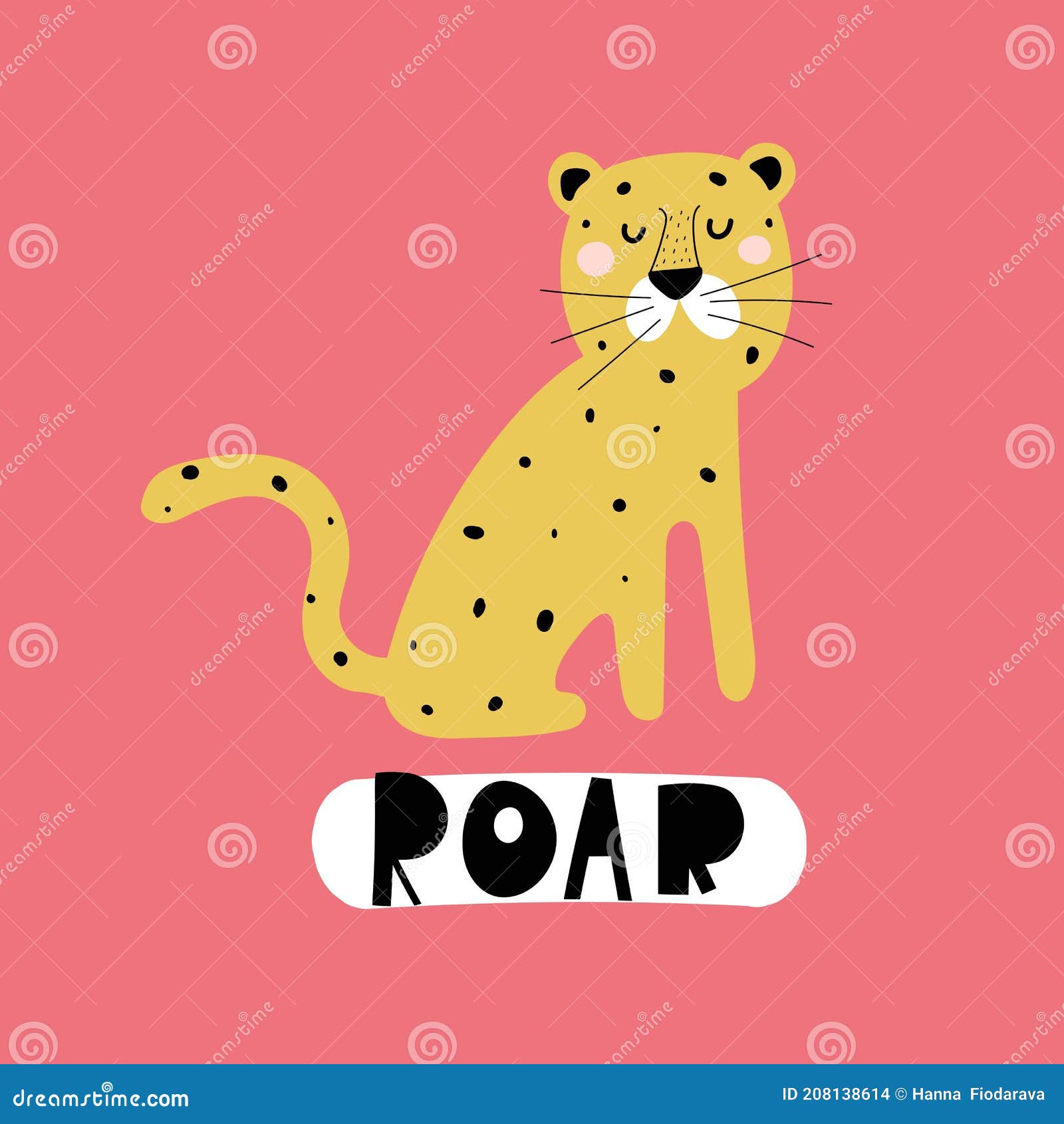 Roar. Cartoon Leopard, Hand Drawing Lettering. Flat Style, Colorful Vector  for Kids Stock Vector - Illustration of african, drawing: 208138614