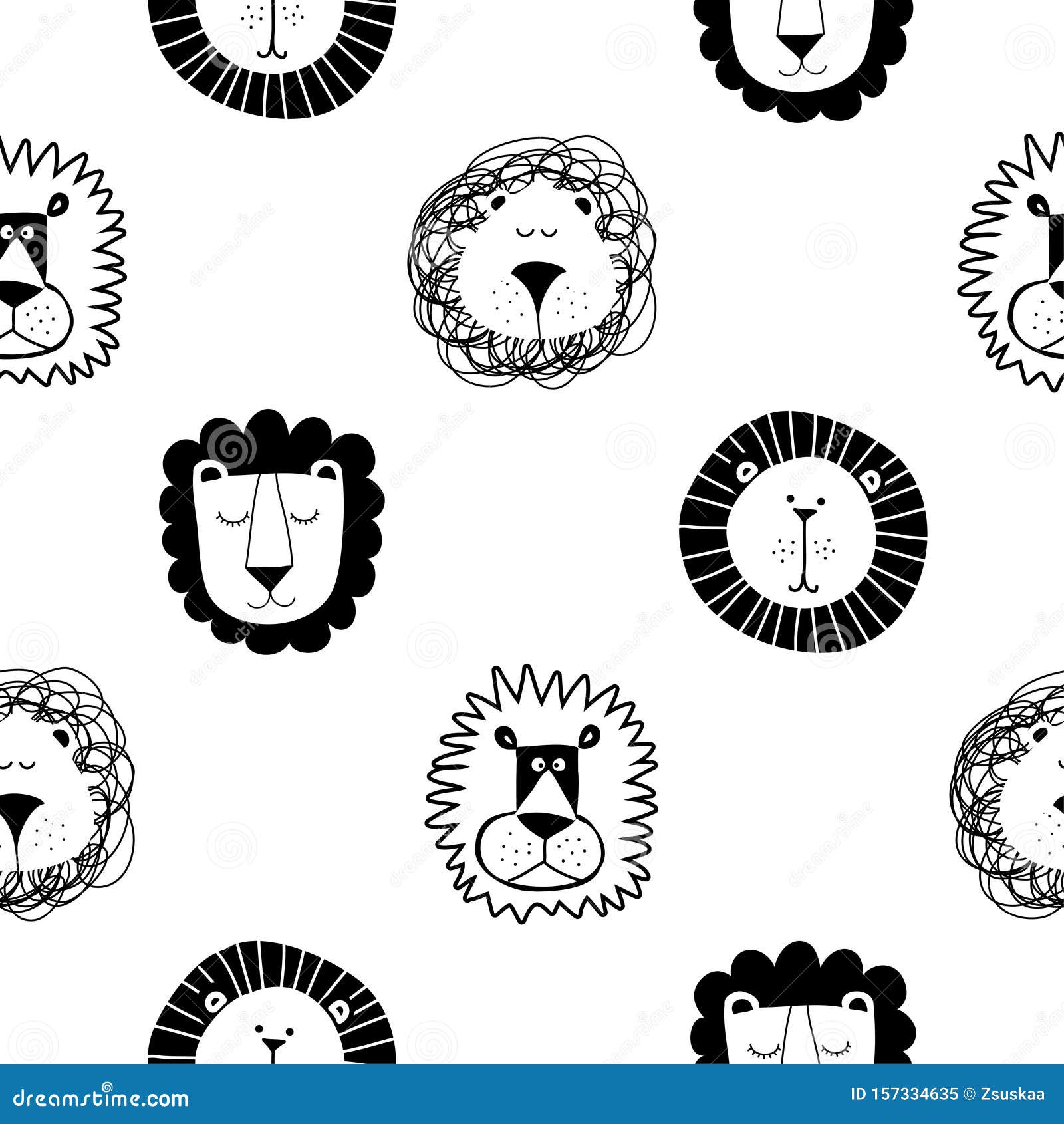 roar lion and cute lion pattern - funny  character drawing seamless pattern.