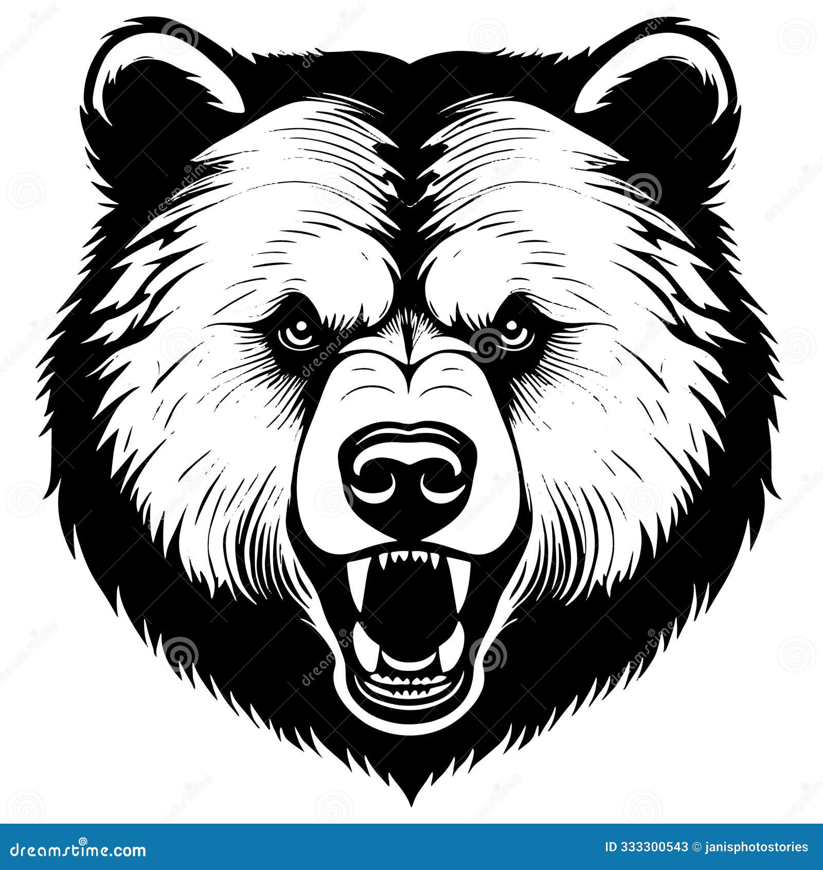 roaring bear head in black and white,  , fierce animal , logo or tattoo