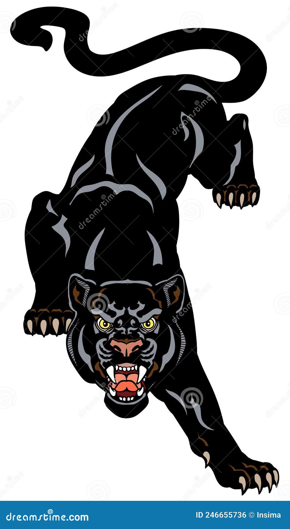 Roaring Black Panther Climbs Down. Tattoo Stock Vector - Illustration of jaguar, animal: 246655736