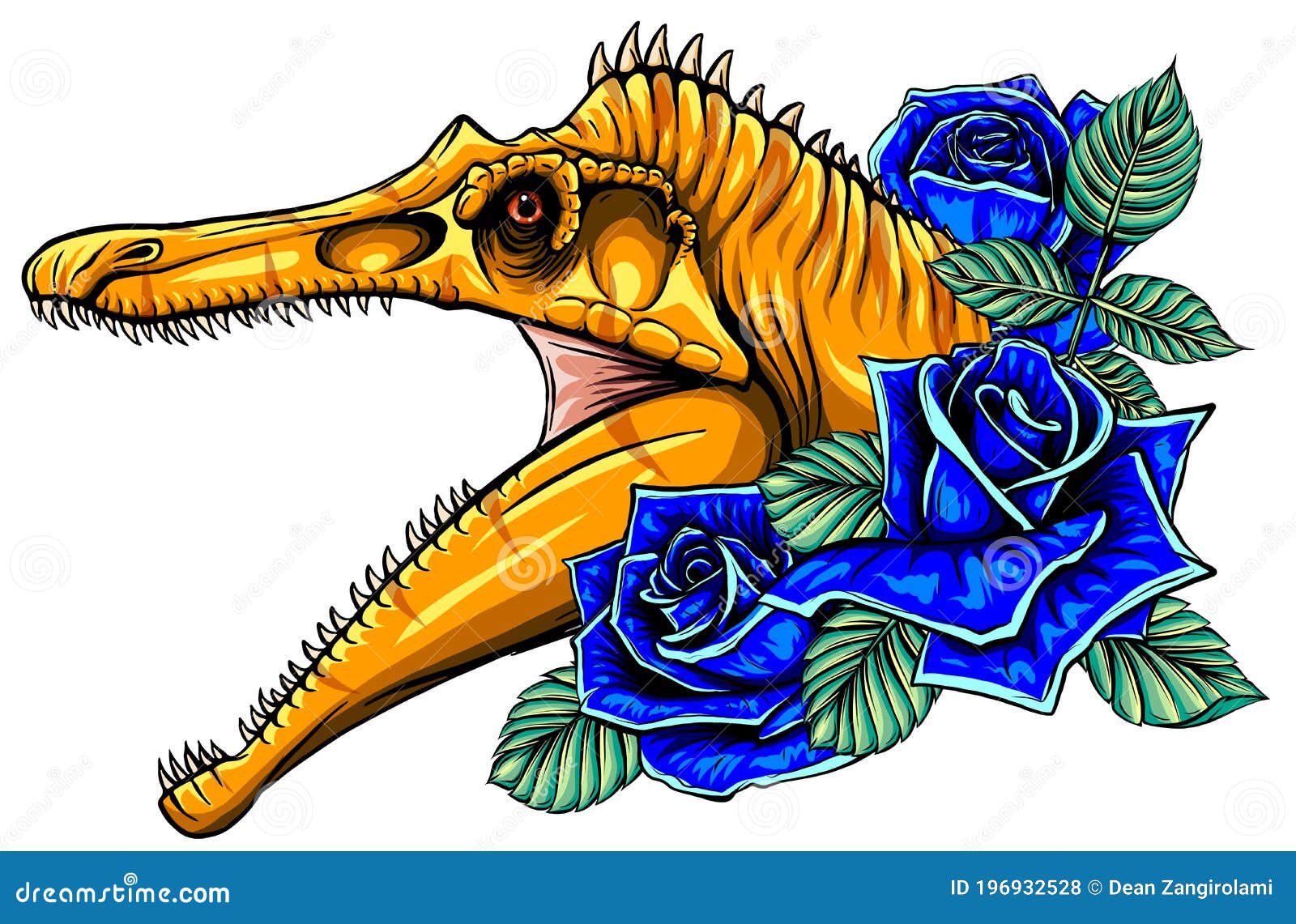 dinosaur and roses frame.  . concept art drawing.