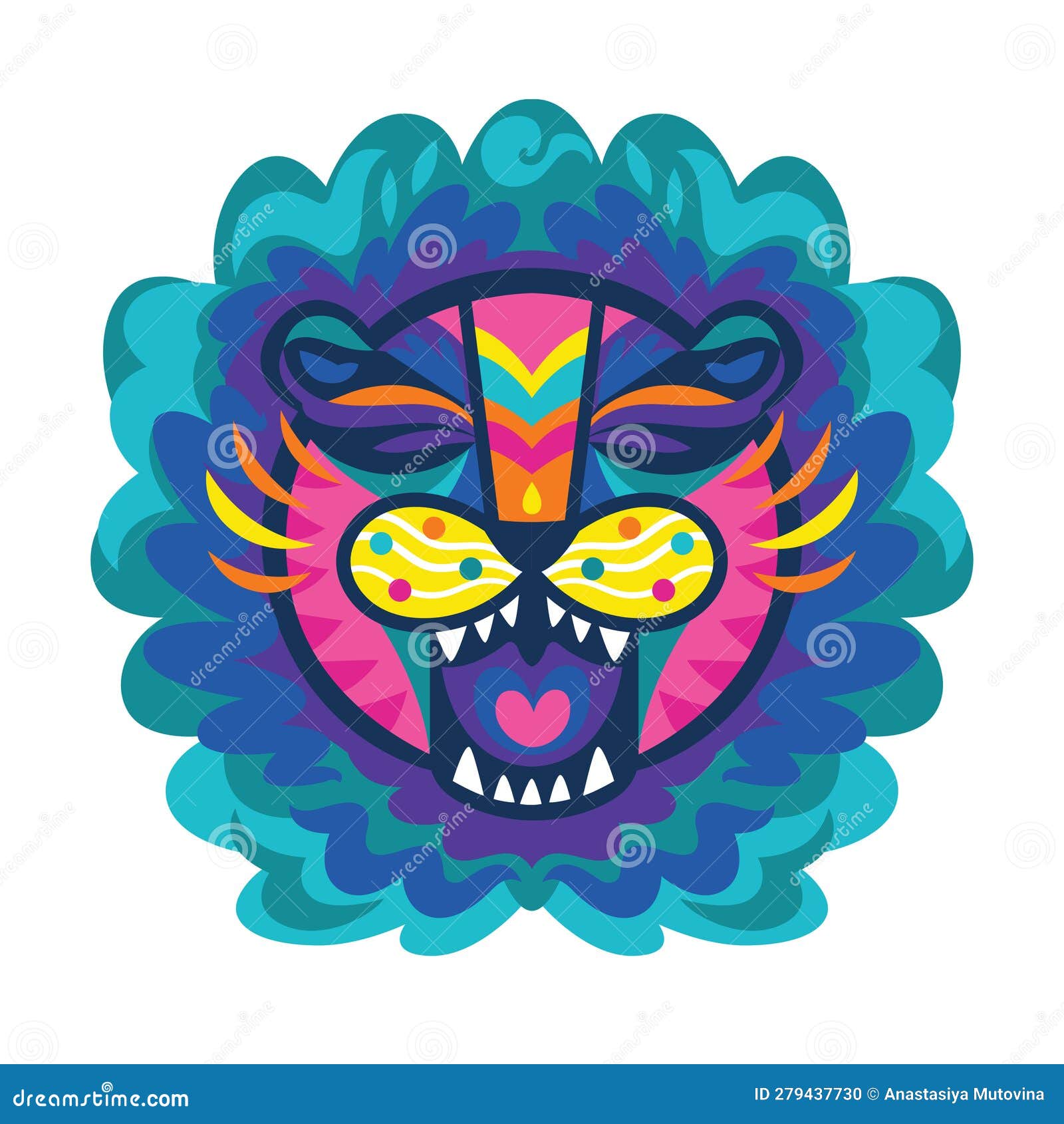 roaring lion portrait in abstract style in bright colours