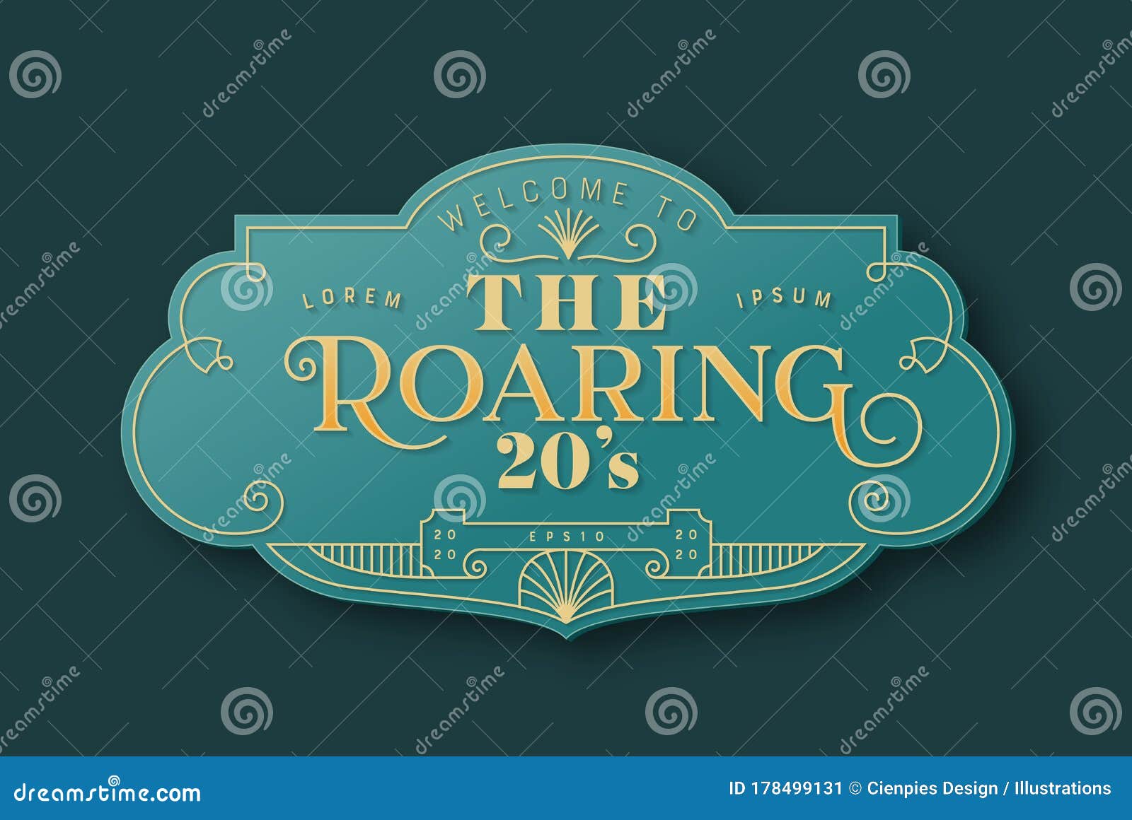 the roaring 20s art deco label template in 3d gold