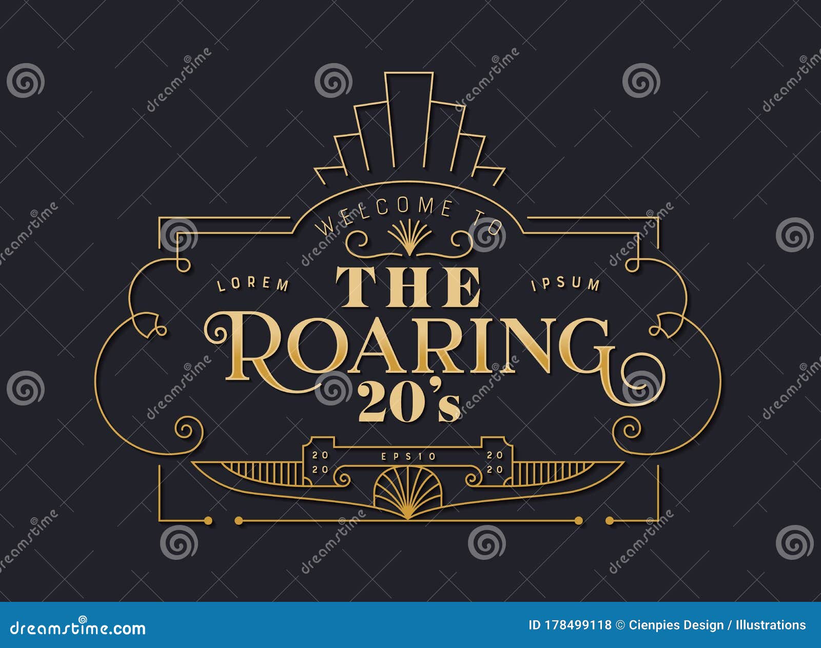 the roaring 20s gold art deco frame background