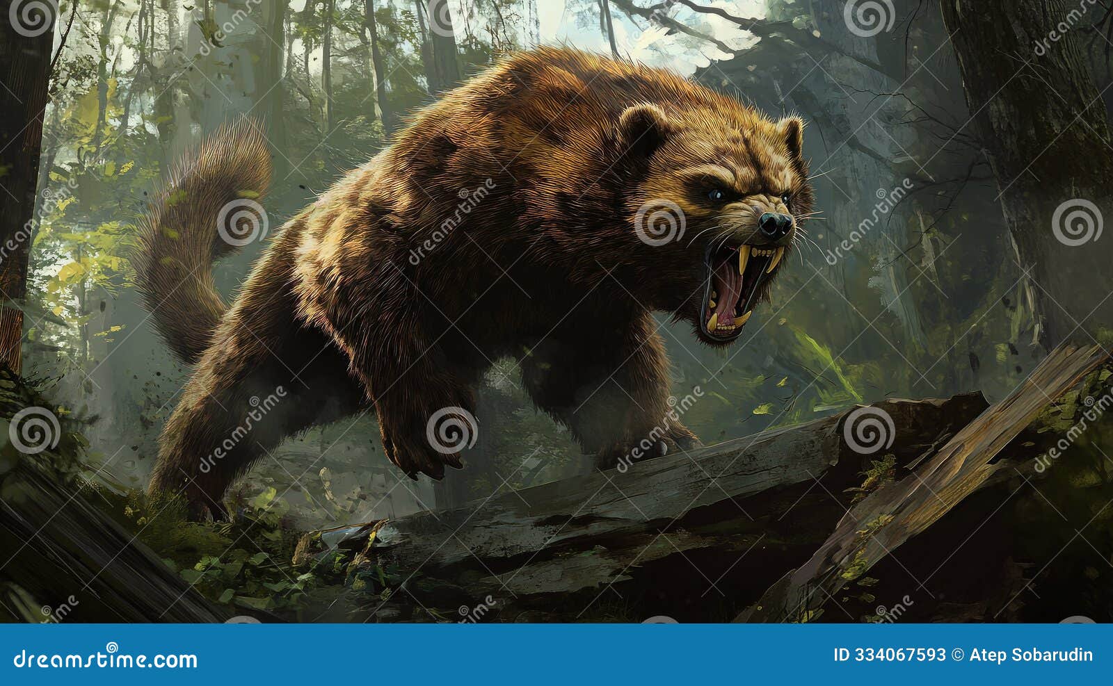 a roaring wolverine in the forest