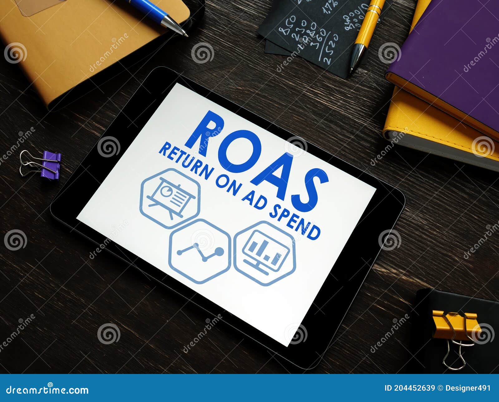 roas return on ad spend report on a tablet.