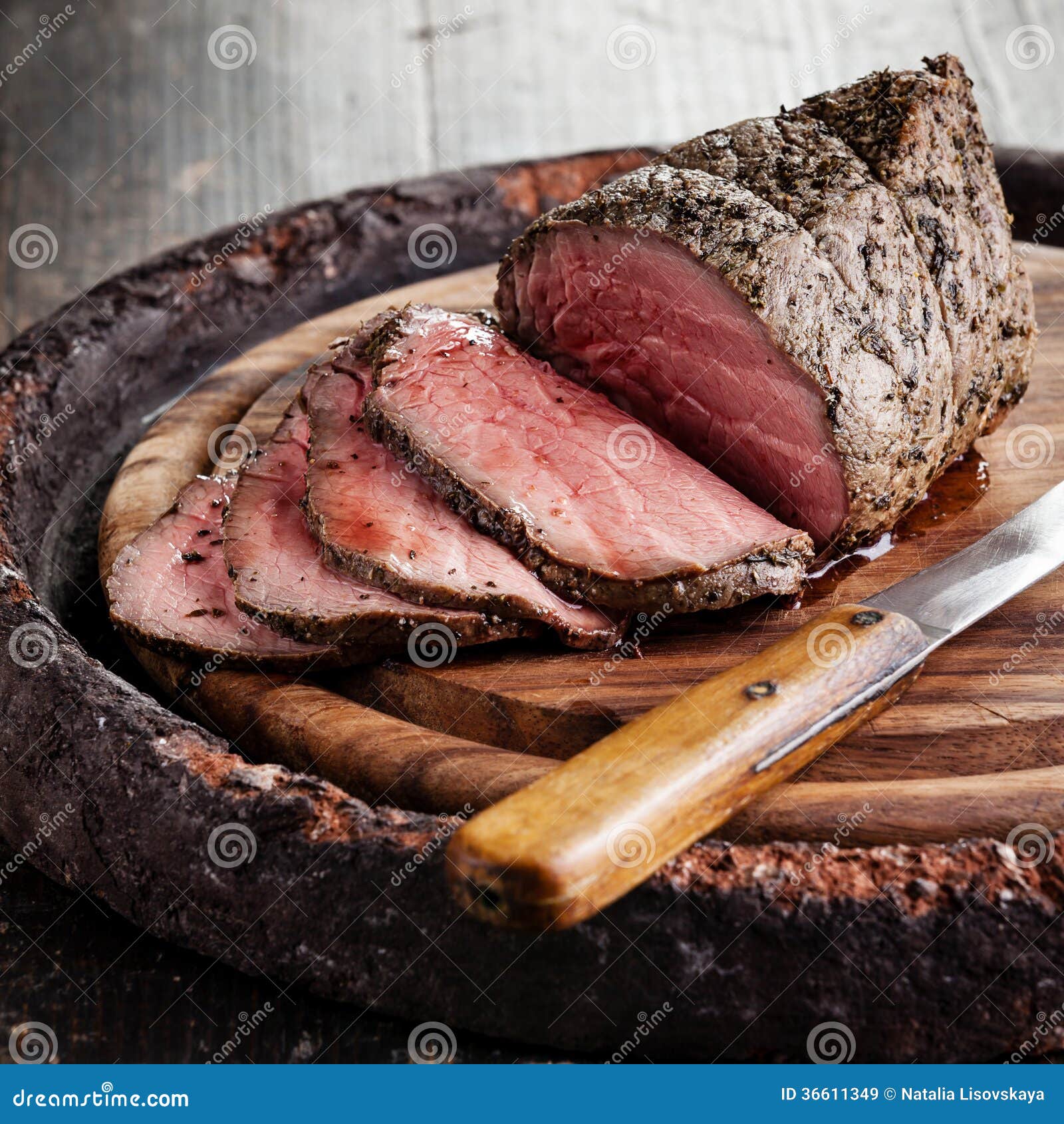 Roast beef stock image. Image of knife, cutting, salt 36611349