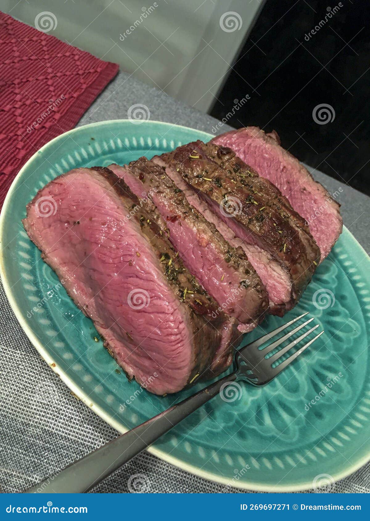Roast Beef, Grilled Medium and Sliced on a Plate Stock Image Image of