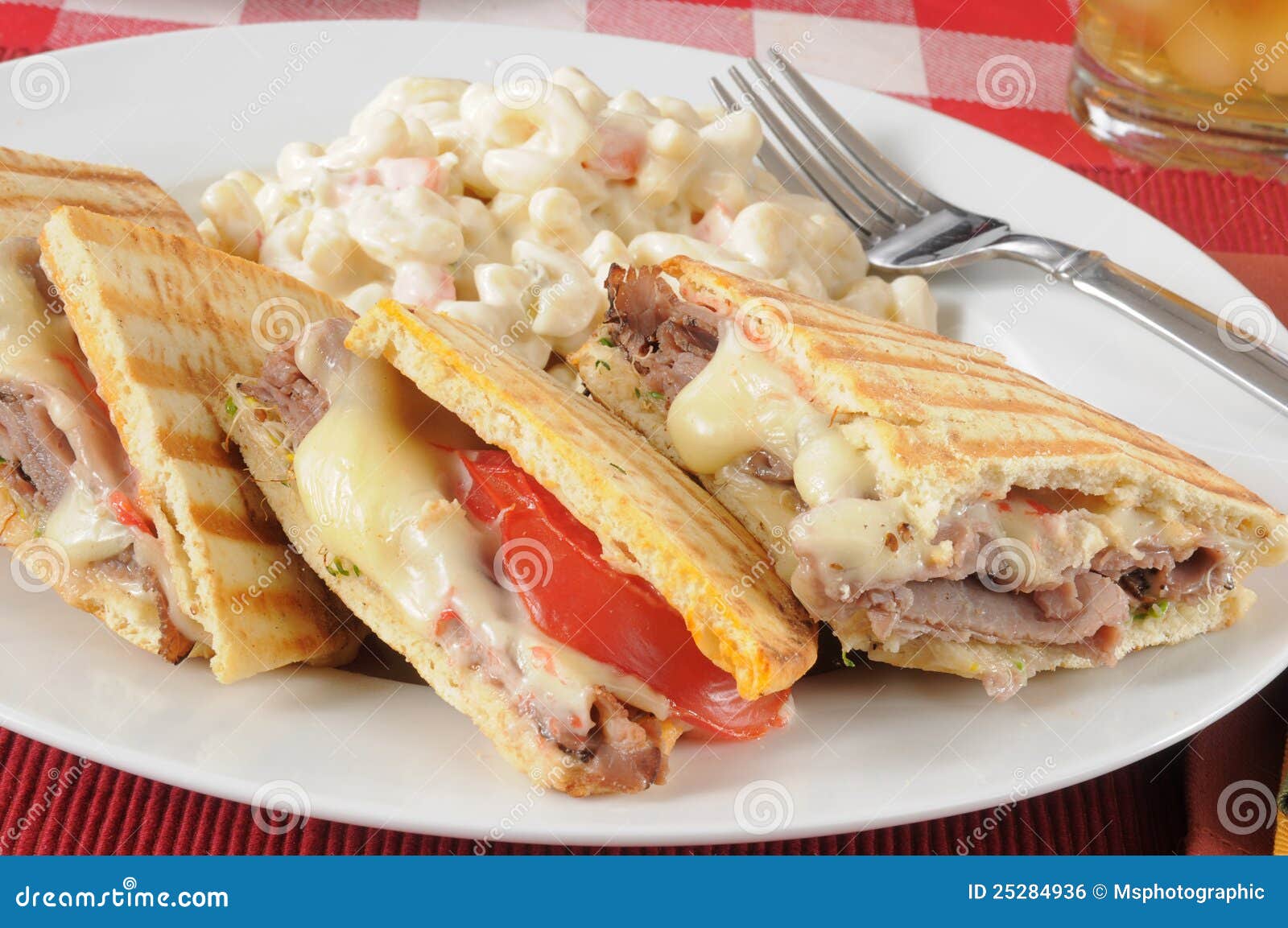 Roast Beef Panini with Macaroni Salad Stock Photo Image of closeup, sandwich 25284936