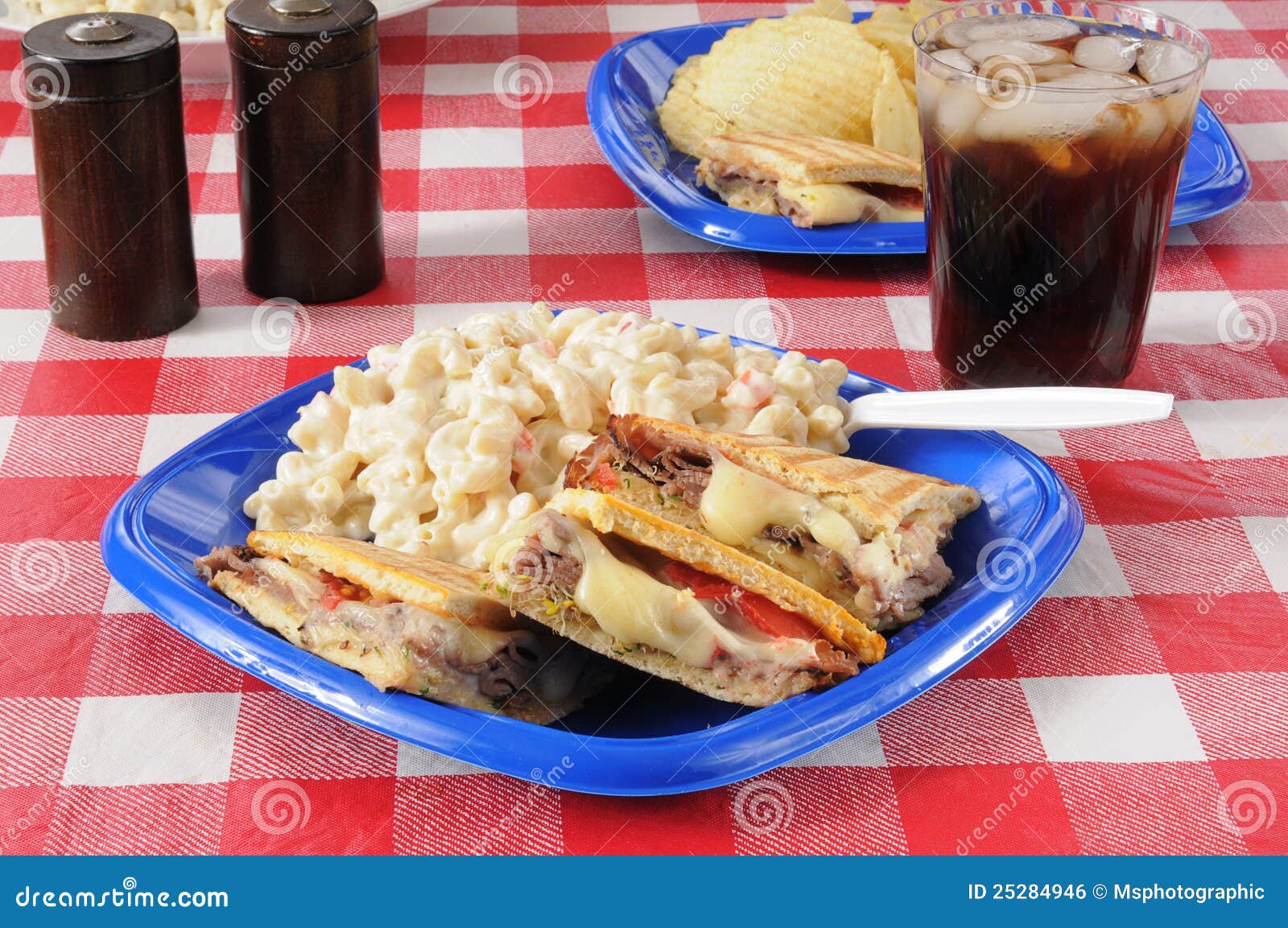 Roast Beef Panini with Macaroni Salad Stock Photo Image of cola, meal 25284946