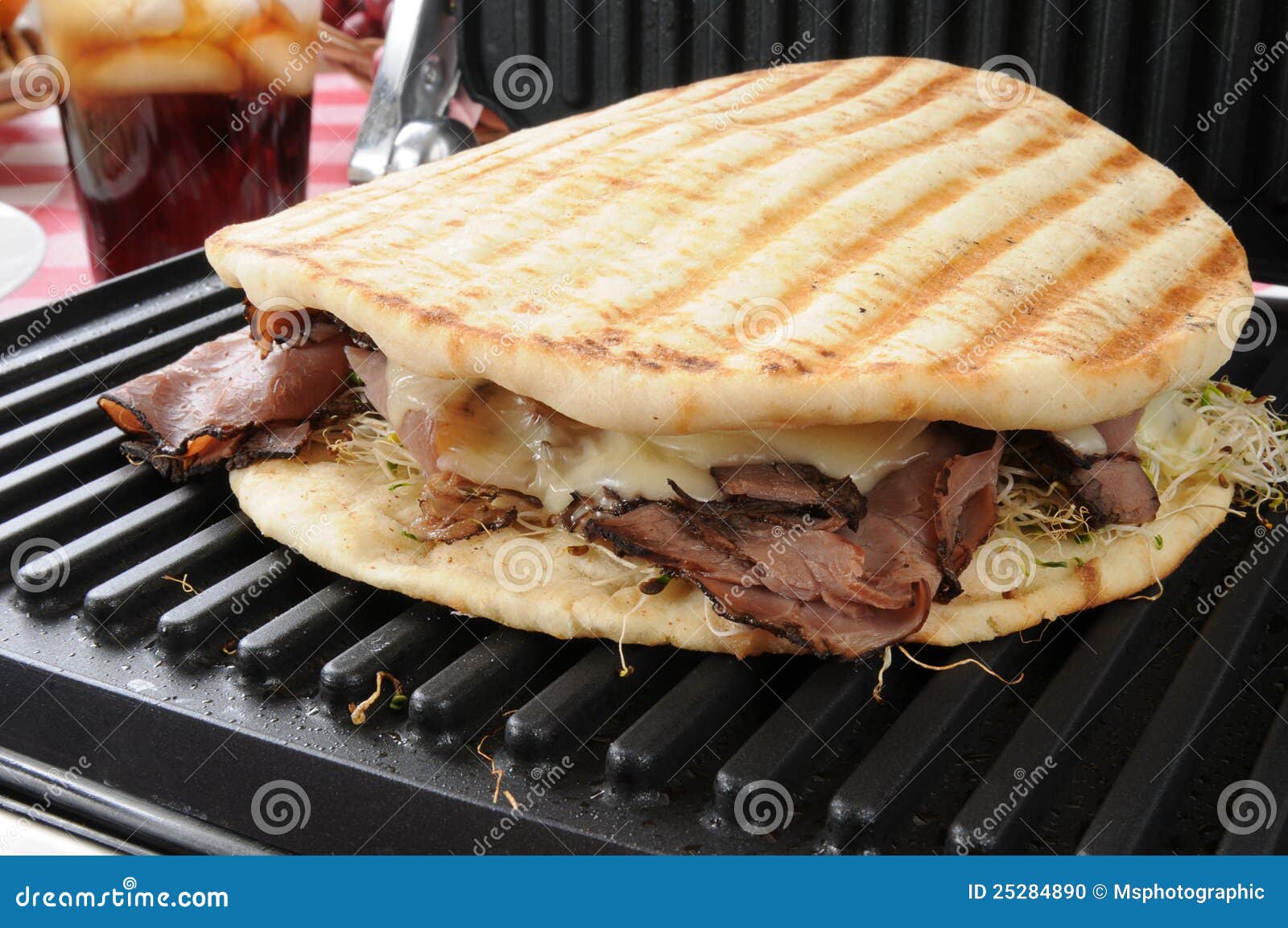 Roast Beef Sandwich on a Panini Press Stock Photo Image of closeup