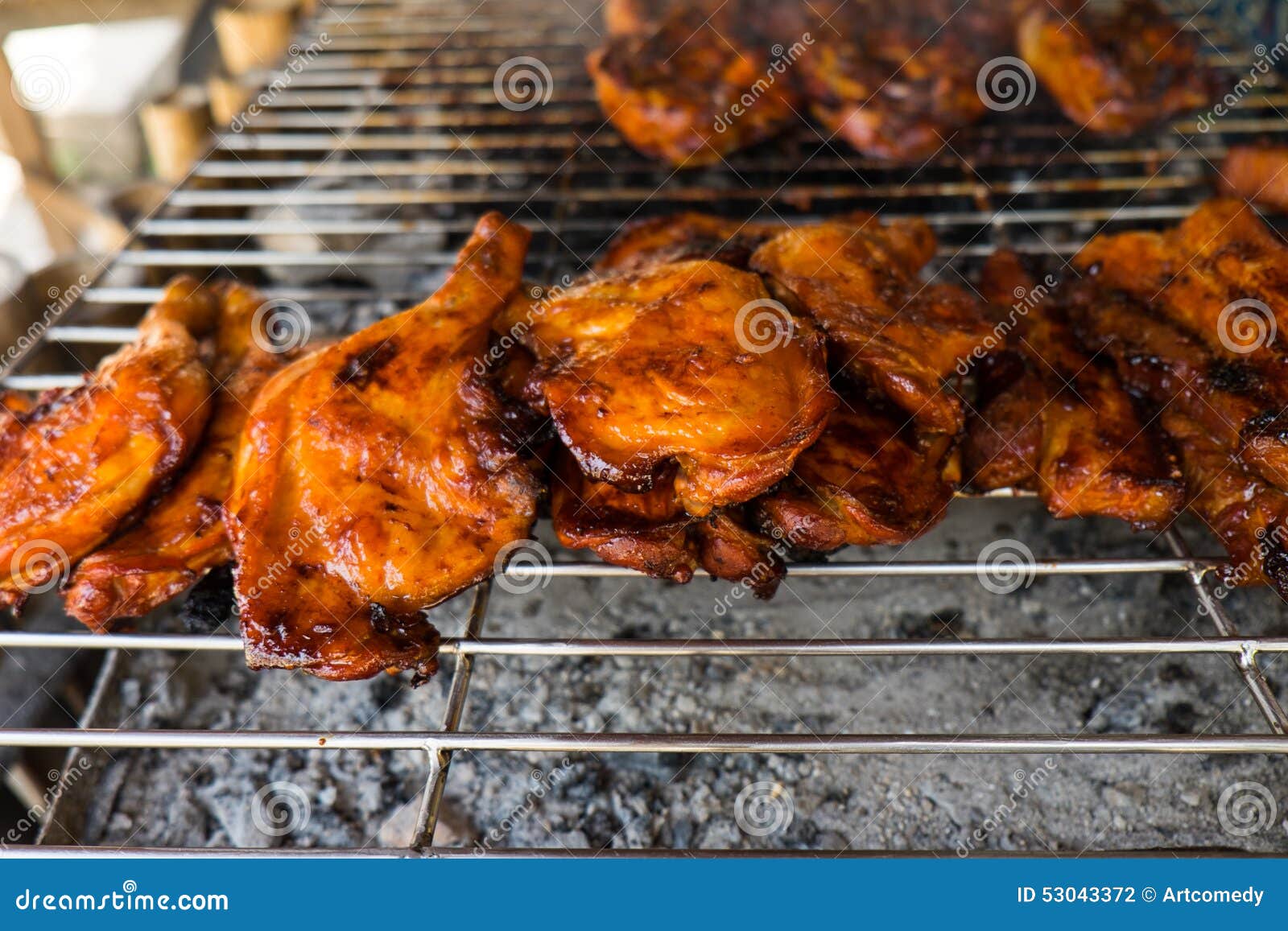 Roast chicken leg on grill stock photo. Image of charcoal 53043372